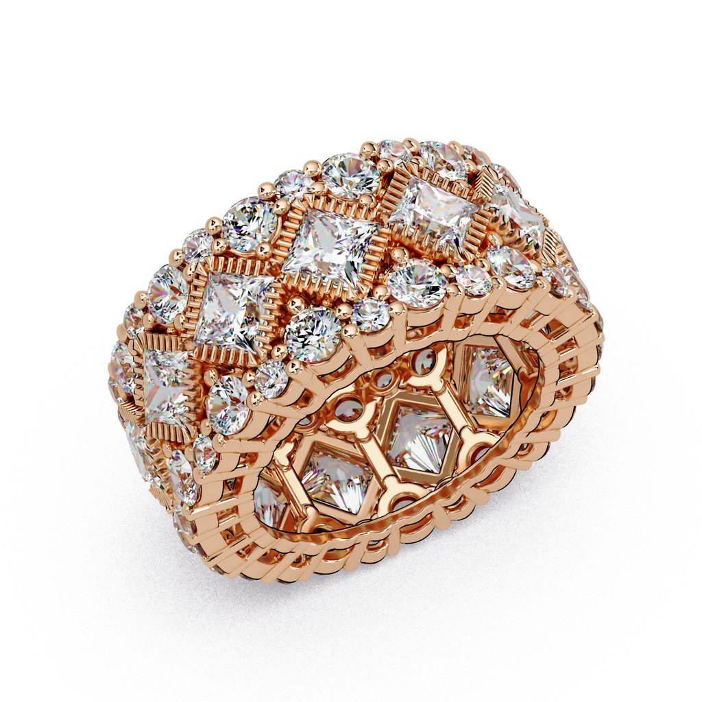 Princess and Round Cut Diamond Wide Eternity Band Ladies Ring
