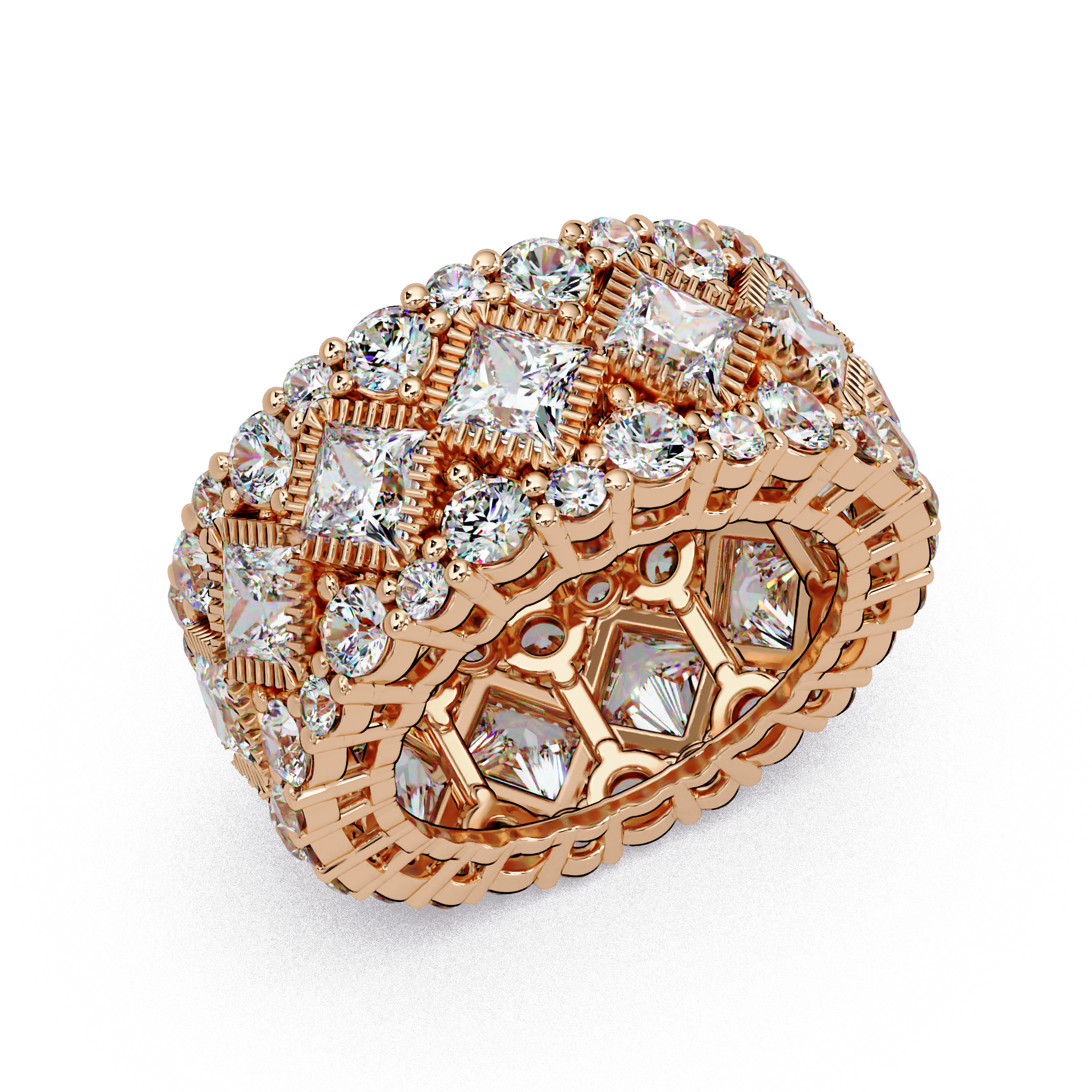 Princess and Round Cut Diamond Wide Eternity Band Ladies Ring