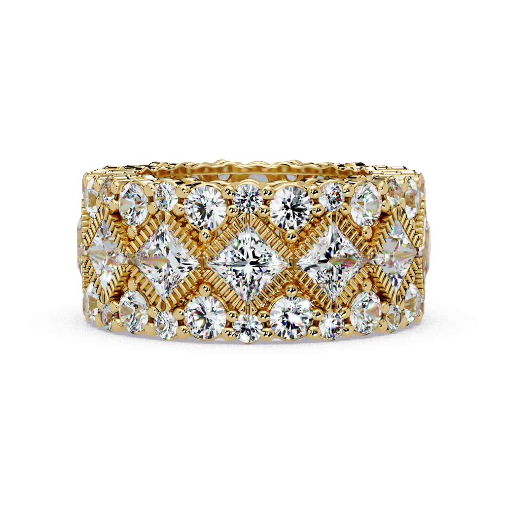 Princess and Round Cut Diamond Wide Eternity Band Ladies Ring