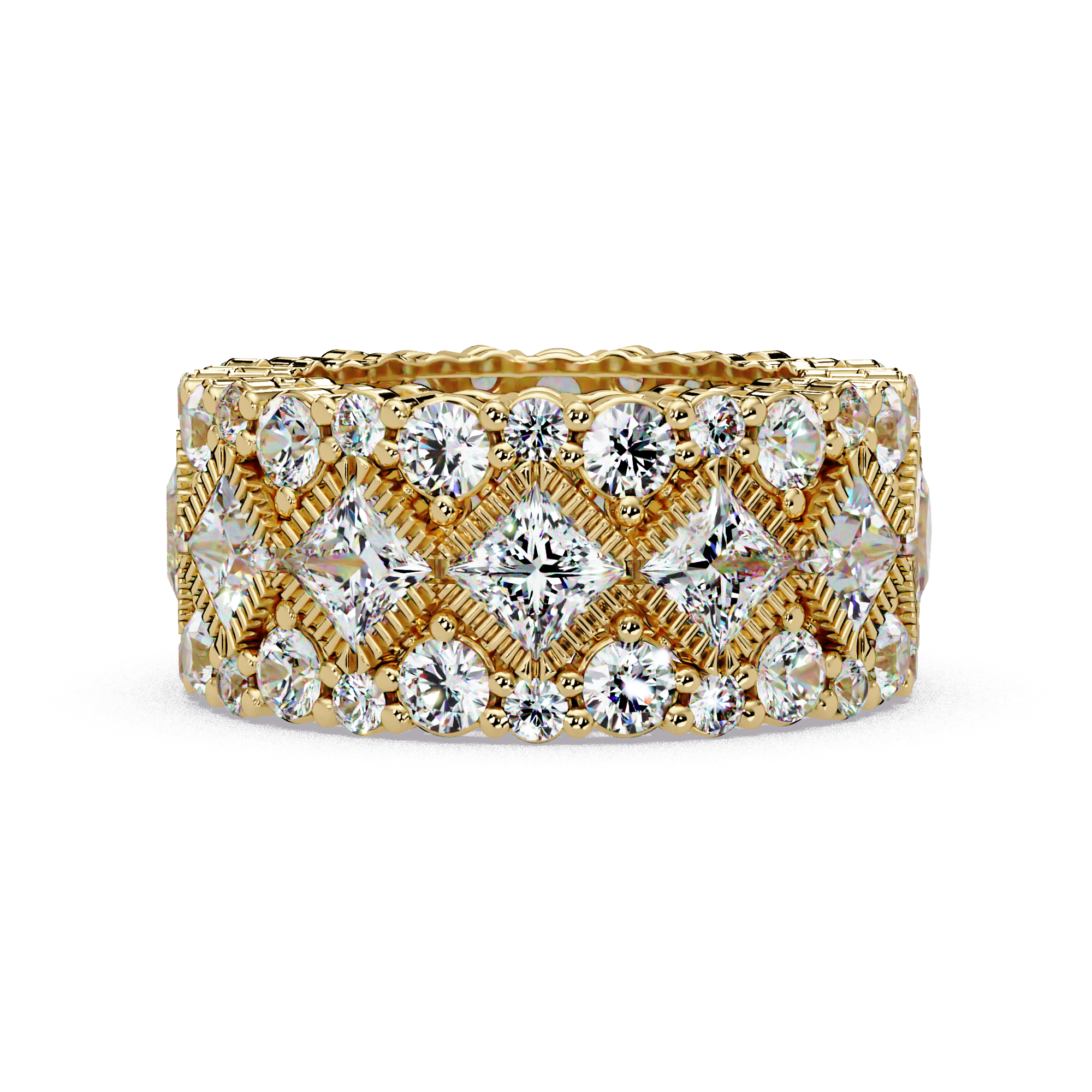 Princess and Round Cut Diamond Wide Eternity Band Ladies Ring