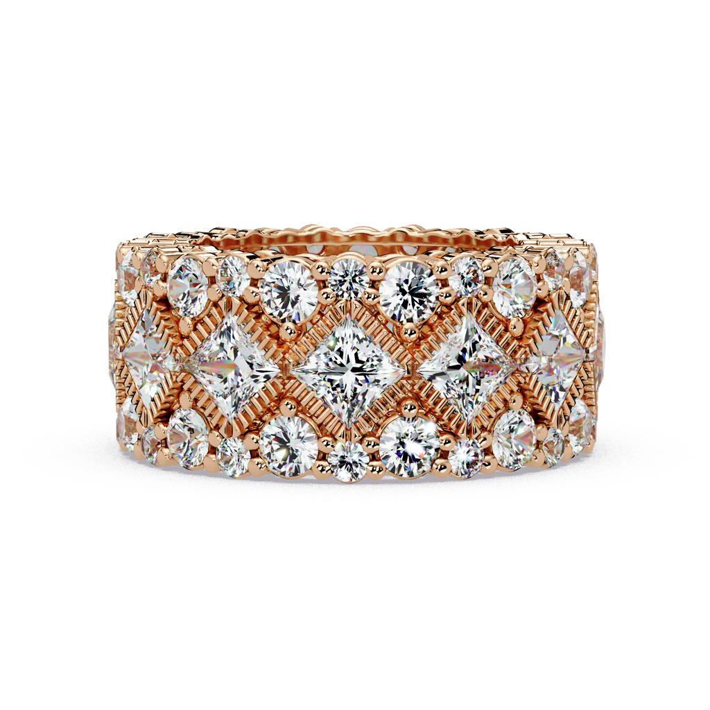 Princess and Round Cut Diamond Wide Eternity Band Ladies Ring