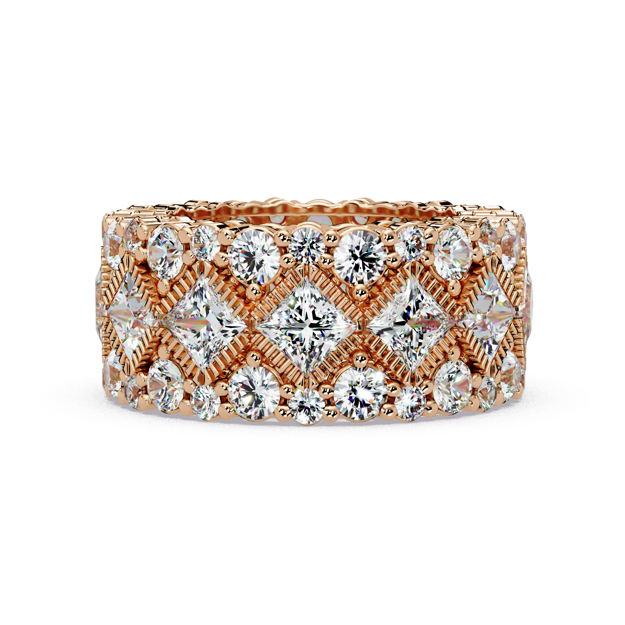 Princess and Round Cut Diamond Wide Eternity Band Ladies Ring