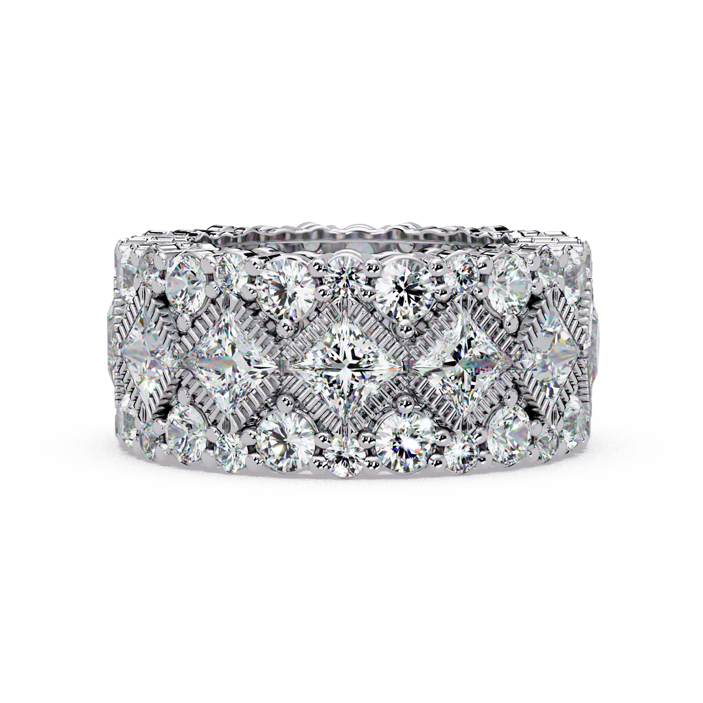 Princess and Round Cut Diamond Wide Eternity Band Ladies Ring