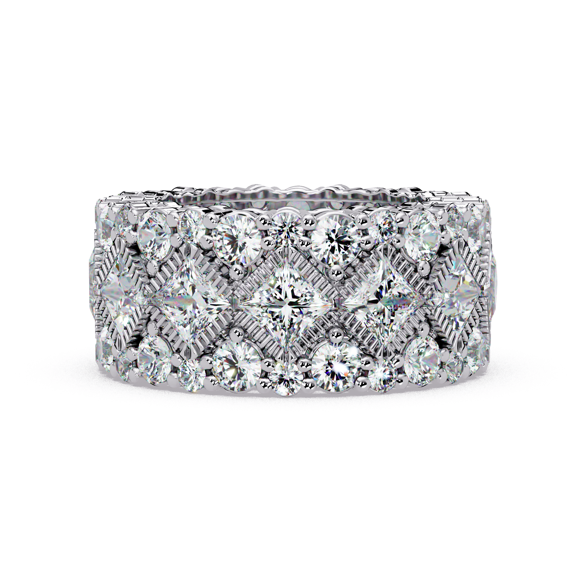 Princess and Round Cut Diamond Wide Eternity Band Ladies Ring