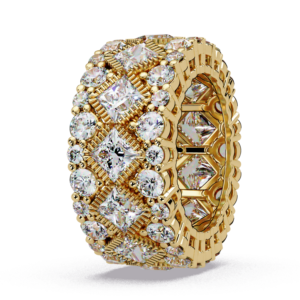 Princess and Round Cut Diamond Wide Eternity Band Ladies Ring