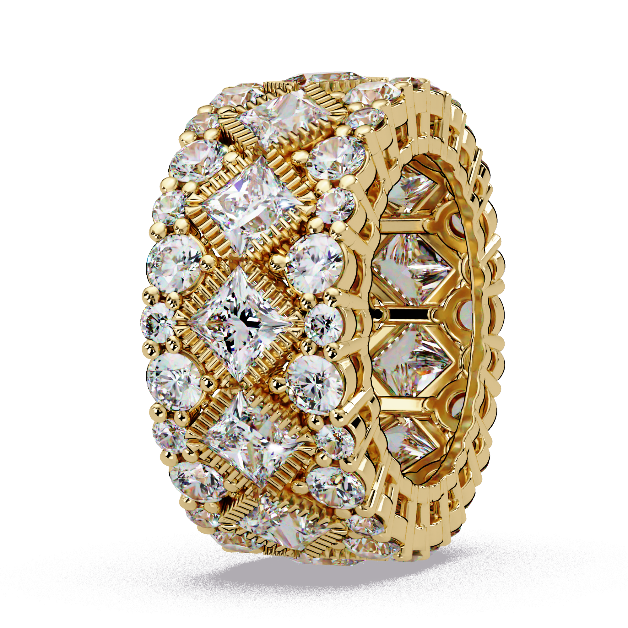 Princess and Round Cut Diamond Wide Eternity Band Ladies Ring