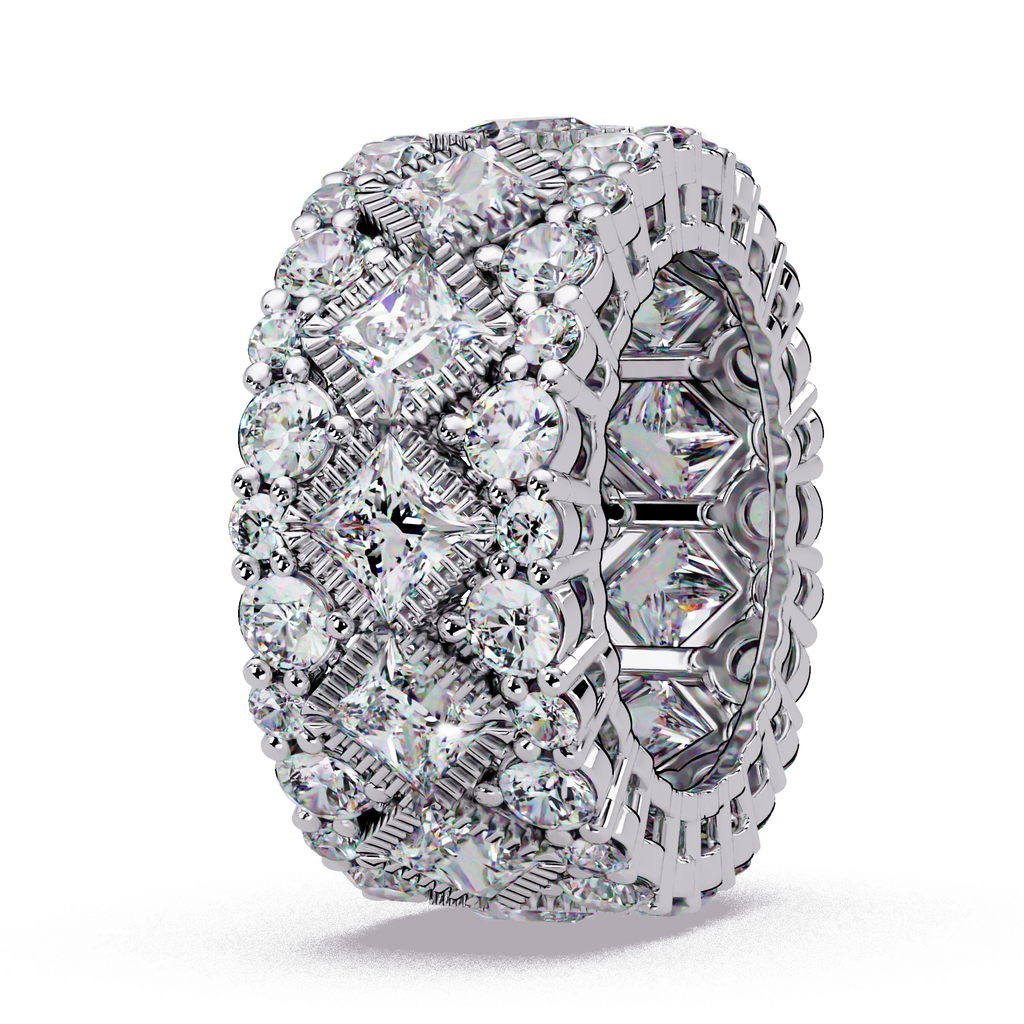 Princess and Round Cut Diamond Wide Eternity Band Ladies Ring