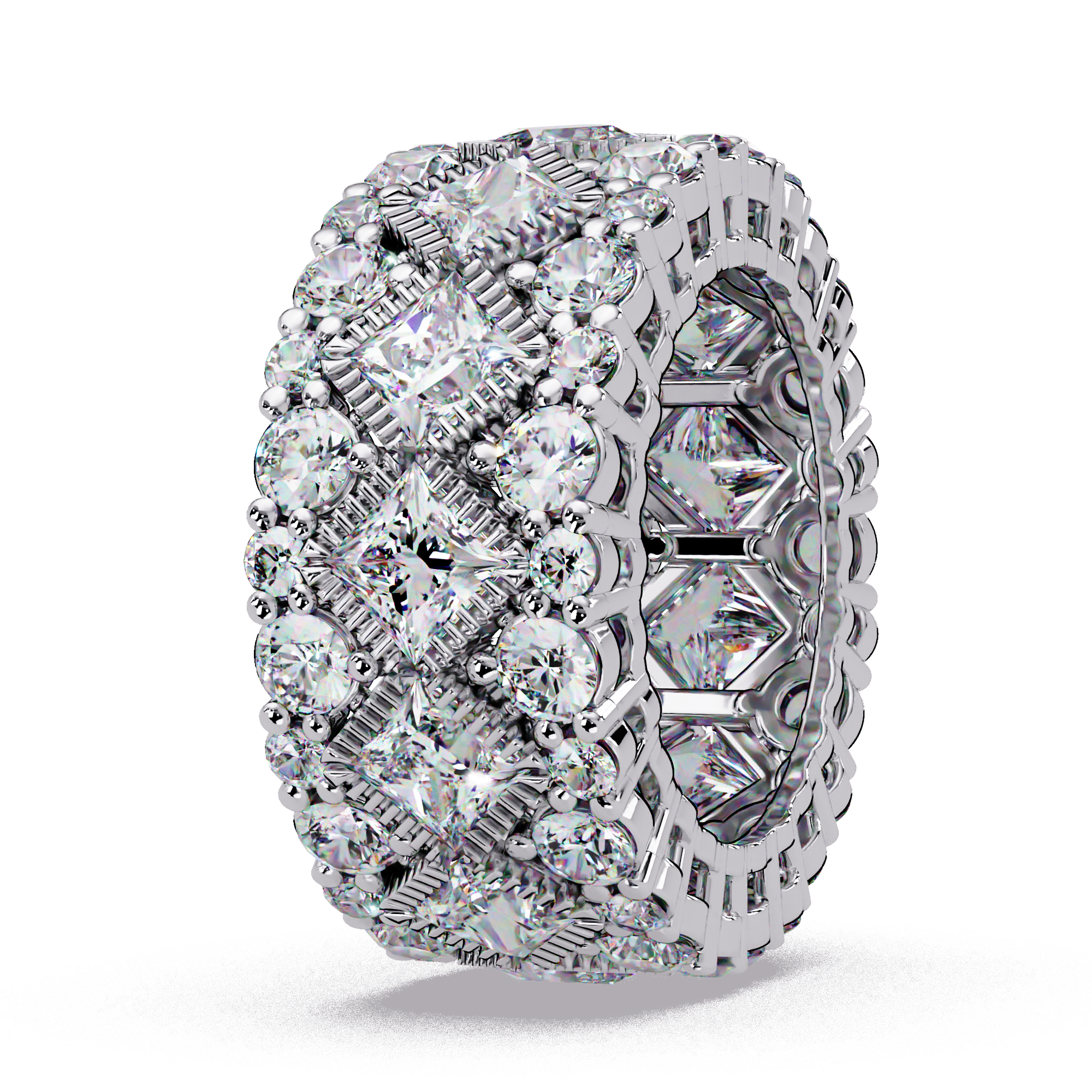 Princess and Round Cut Diamond Wide Eternity Band Ladies Ring
