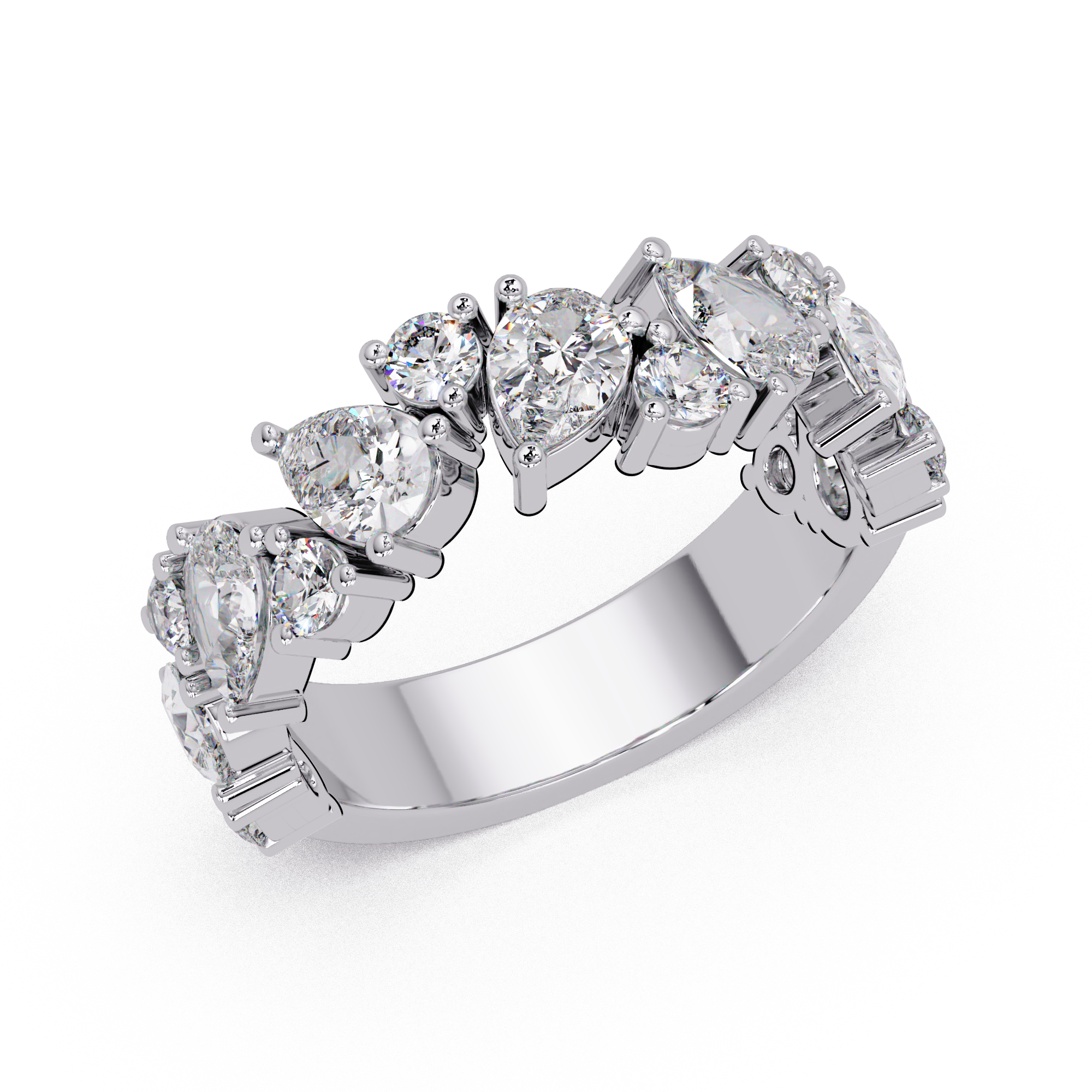 Pear and Round Cut Diamond Alternating Band Ladies Ring