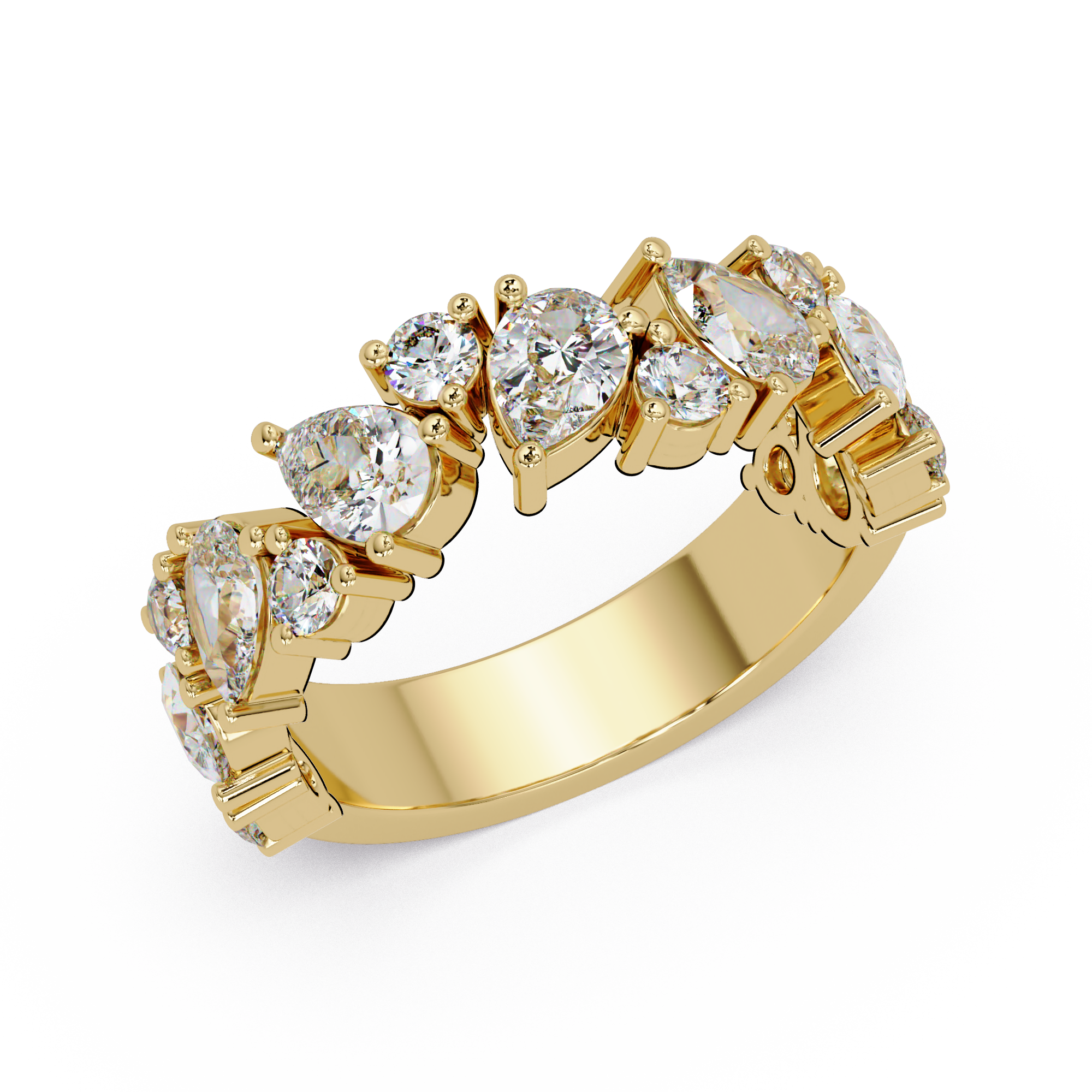 Pear and Round Cut Diamond Alternating Band Ladies Ring