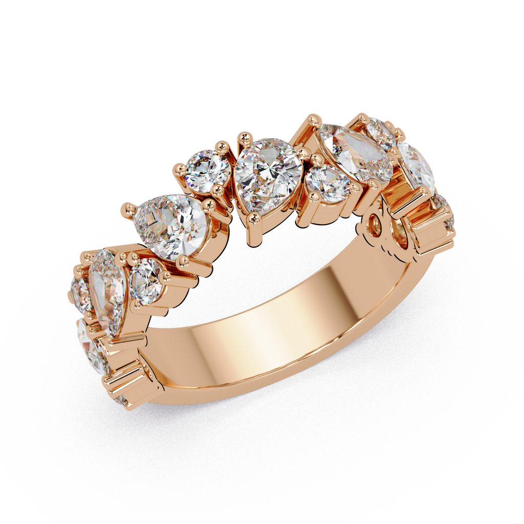 Pear and Round Cut Diamond Alternating Band Ladies Ring