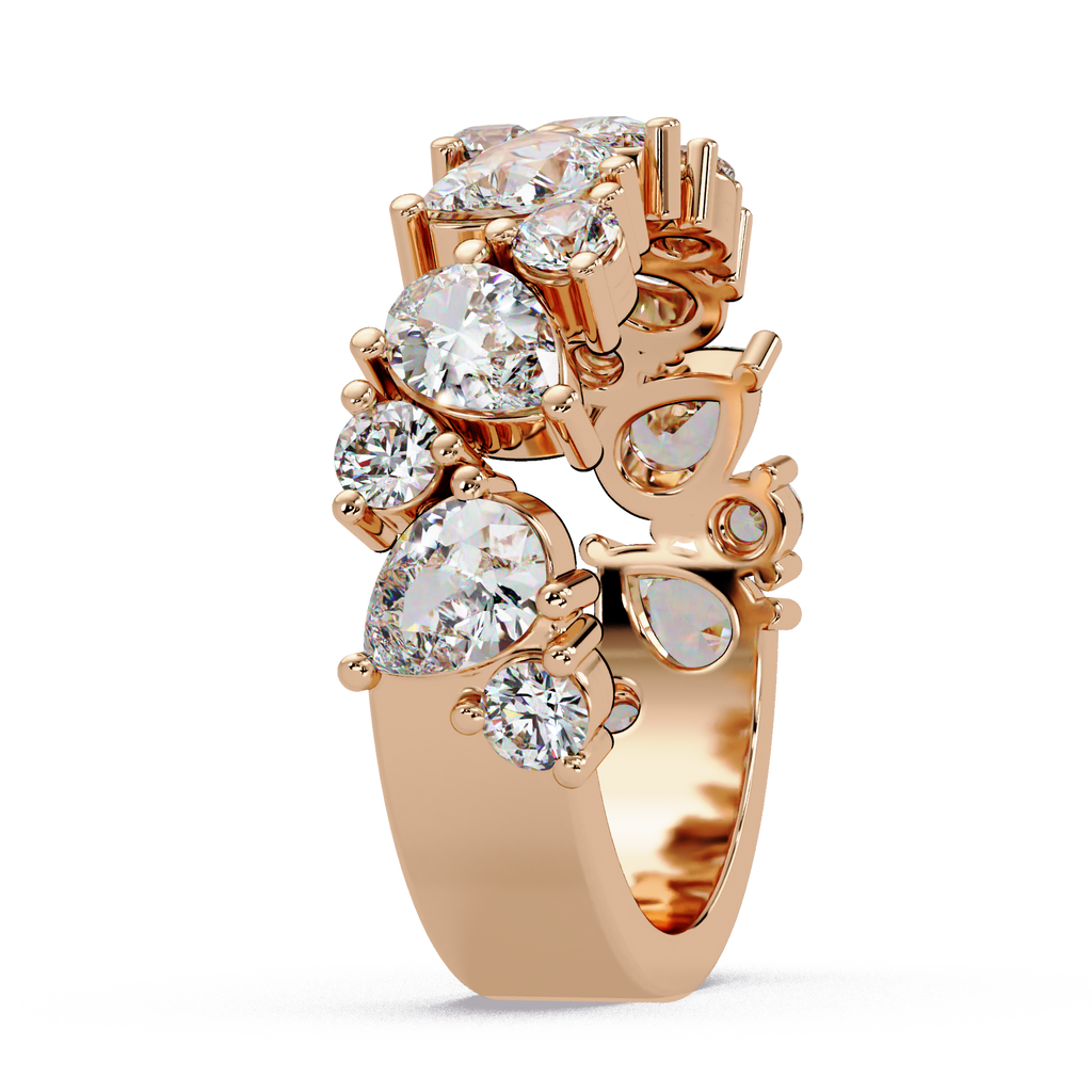 Pear and Round Cut Diamond Alternating Band Ladies Ring