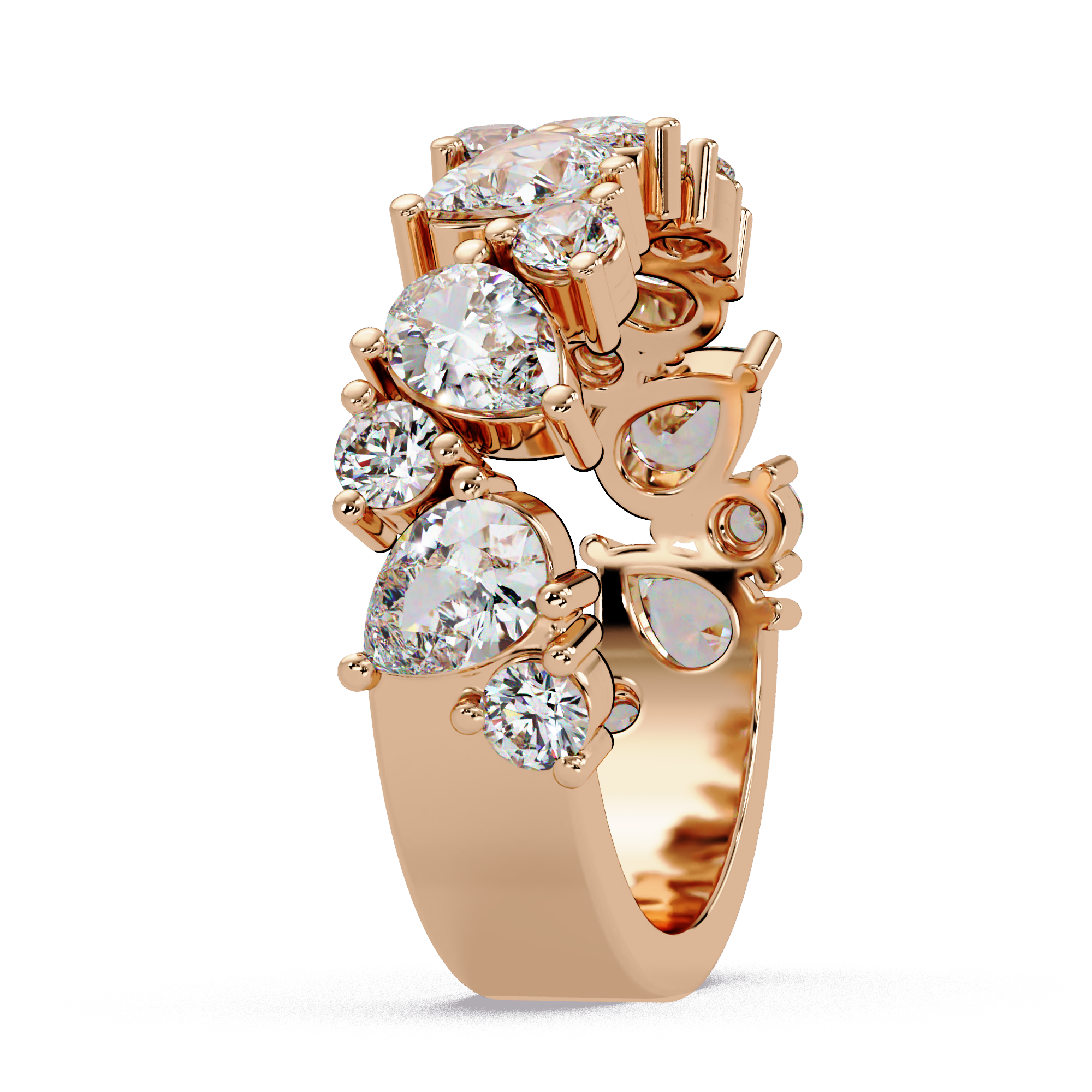 Pear and Round Cut Diamond Alternating Band Ladies Ring