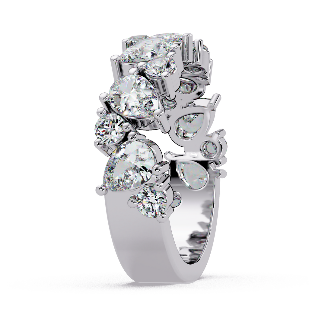 Pear and Round Cut Diamond Alternating Band Ladies Ring