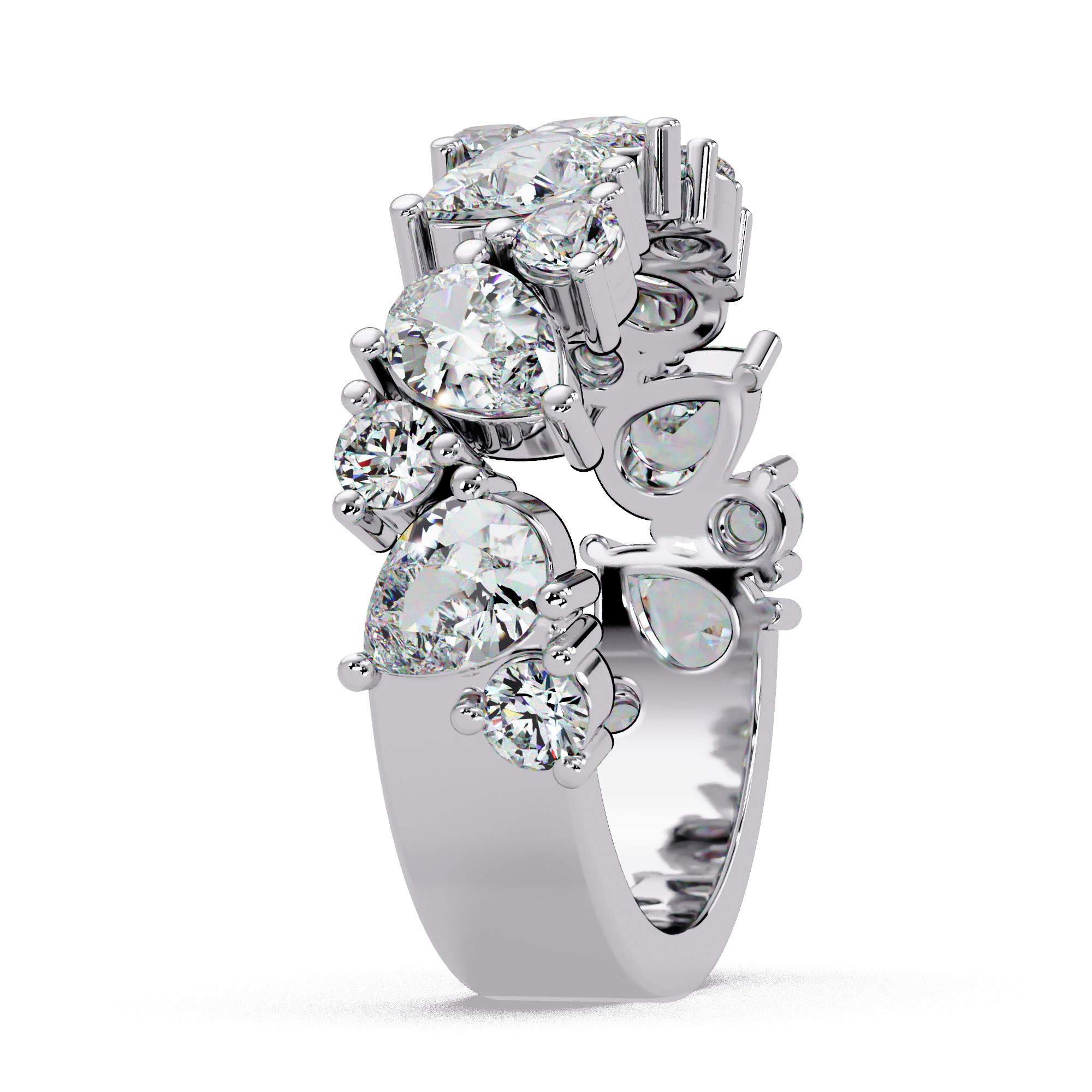 Pear and Round Cut Diamond Alternating Band Ladies Ring
