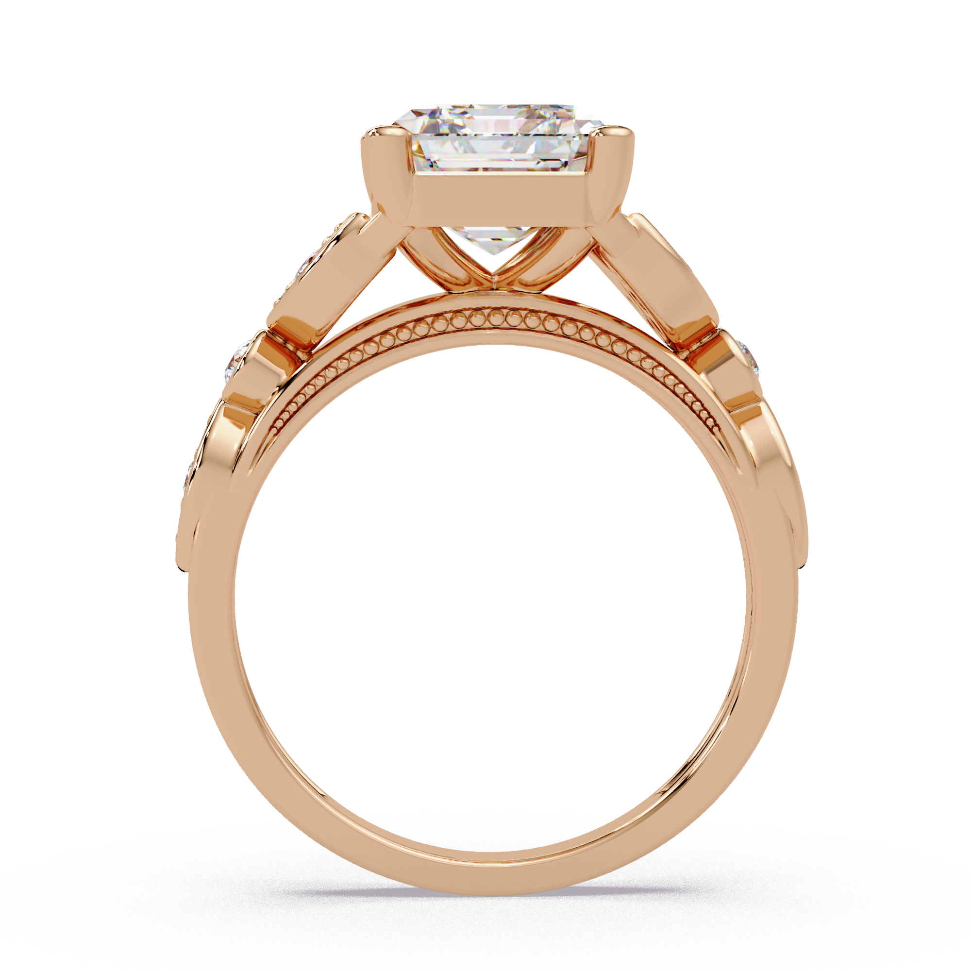Emerald & Round Cut Diamond Ladies Ring