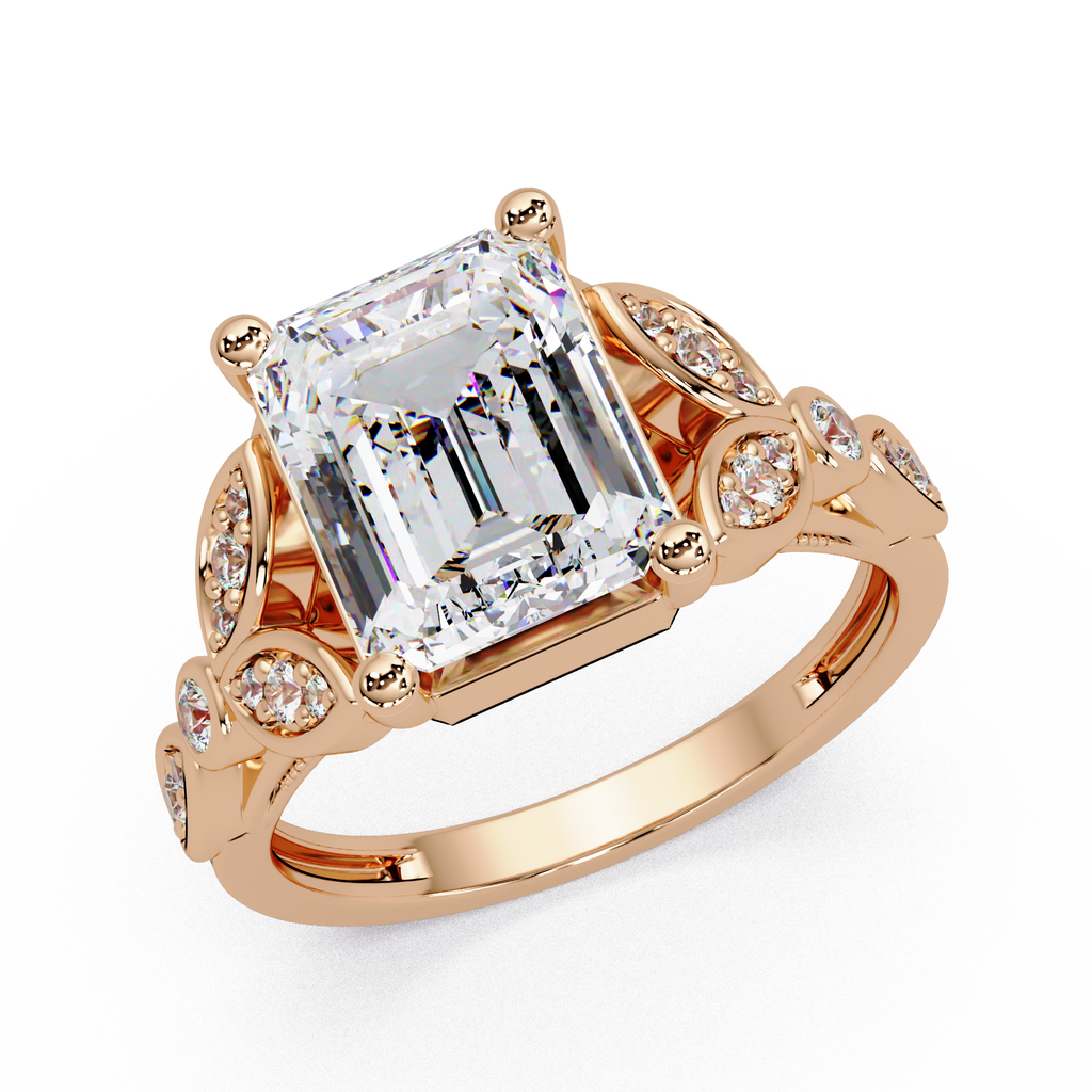 Emerald & Round Cut Diamond Ladies Ring