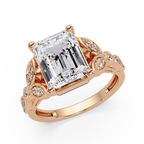 Emerald & Round Cut Diamond Ladies Ring