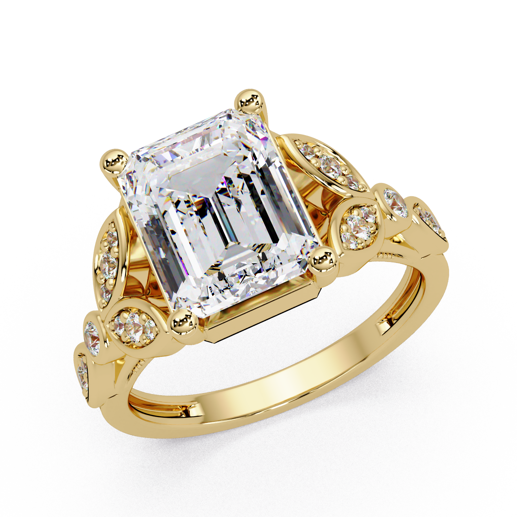 Emerald & Round Cut Diamond Ladies Ring