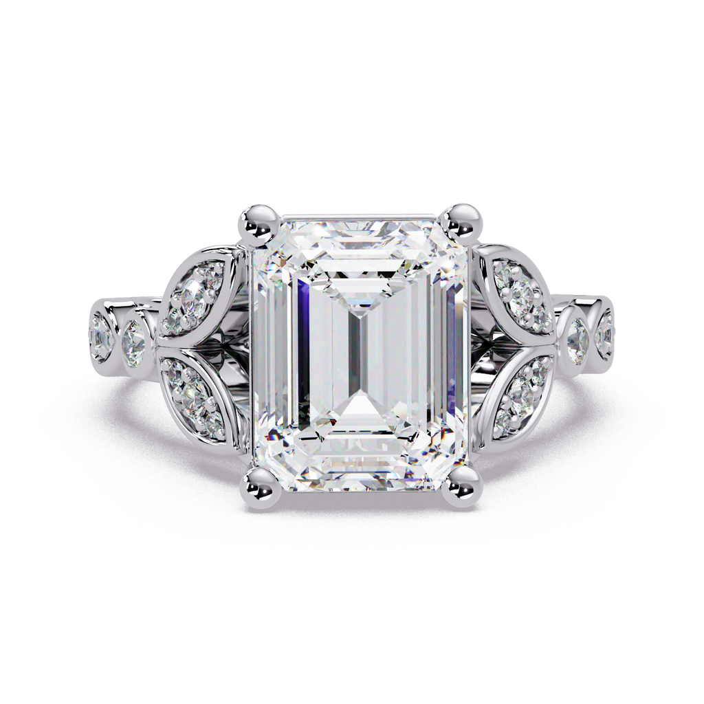 Emerald & Round Cut Diamond Ladies Ring