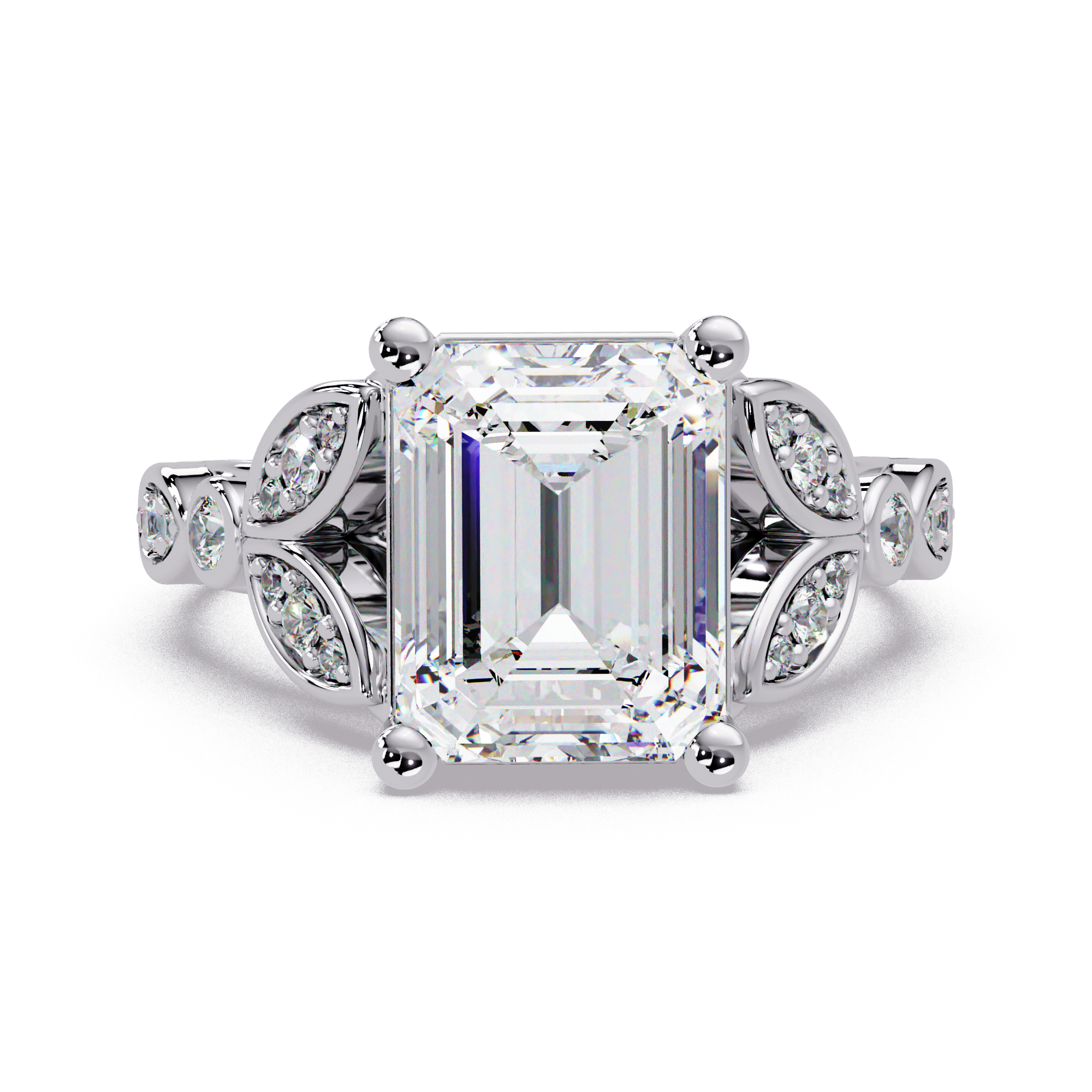 Emerald & Round Cut Diamond Ladies Ring