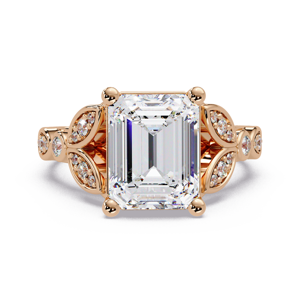 Emerald & Round Cut Diamond Ladies Ring