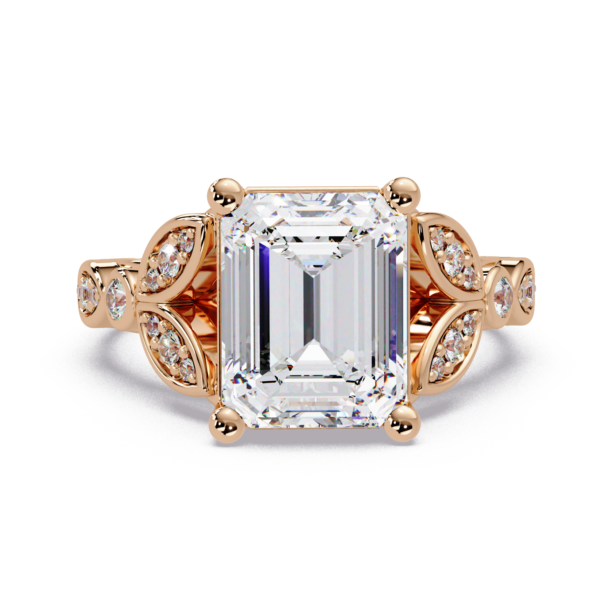 Emerald & Round Cut Diamond Ladies Ring