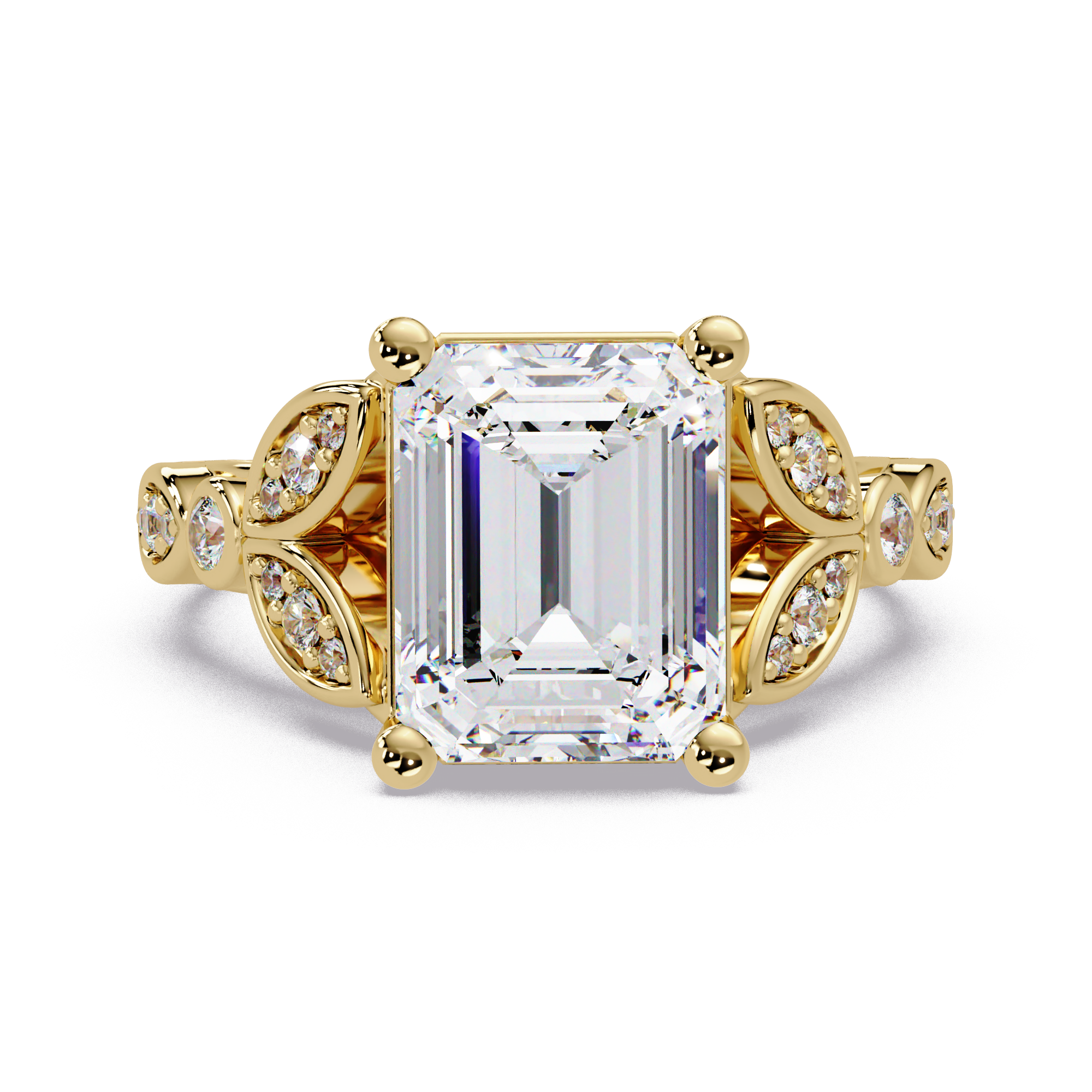 Emerald & Round Cut Diamond Ladies Ring