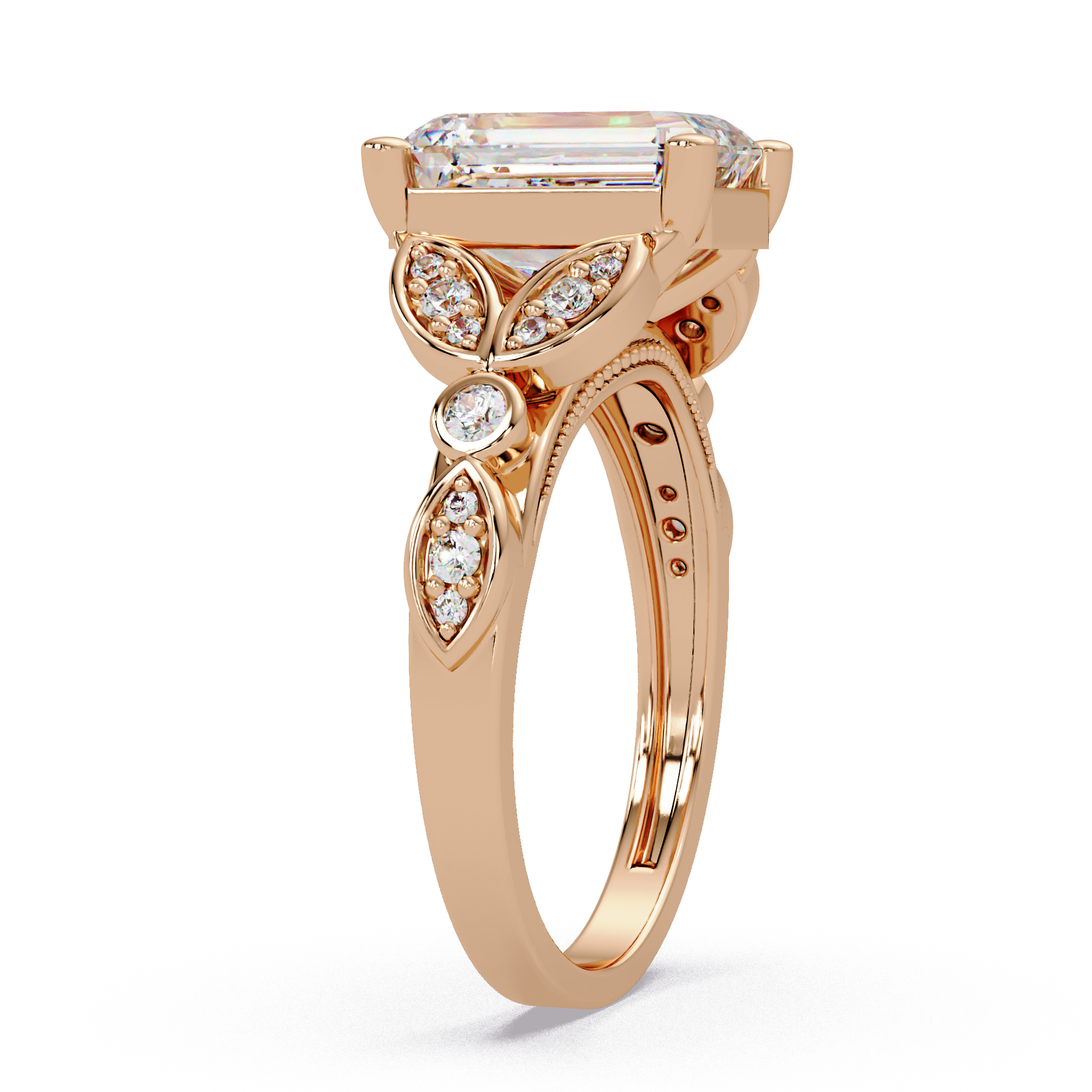 Emerald & Round Cut Diamond Ladies Ring