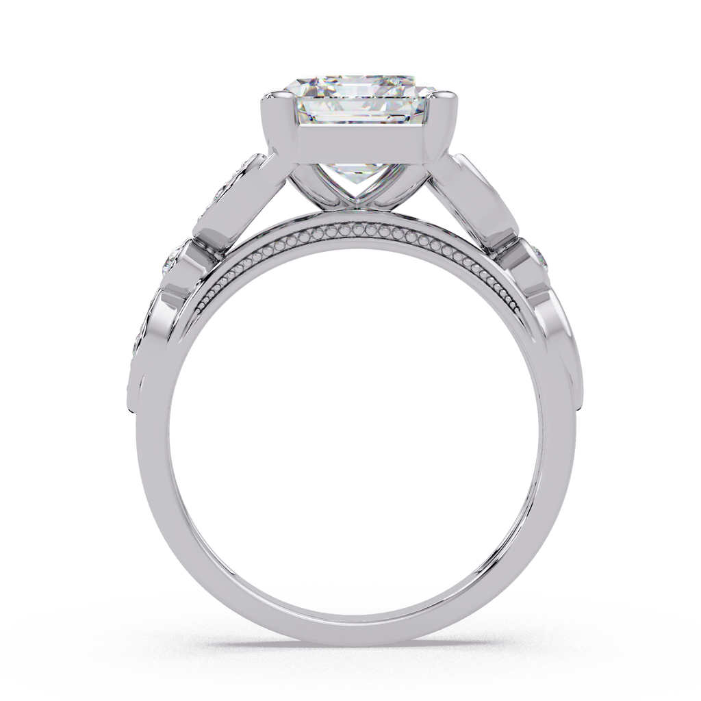 Emerald & Round Cut Diamond Ladies Ring