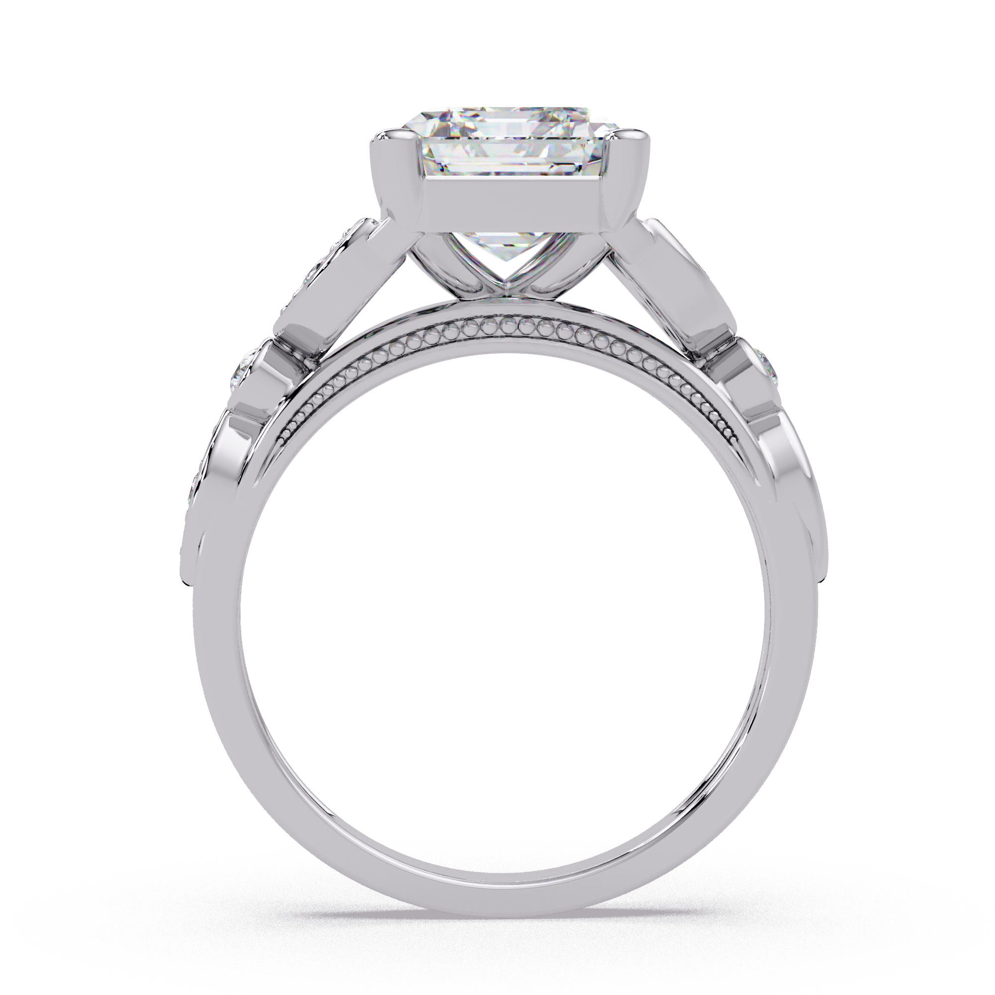 Emerald & Round Cut Diamond Ladies Ring