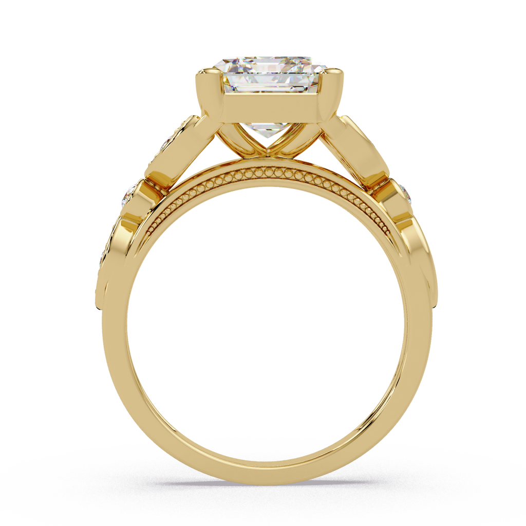 Emerald & Round Cut Diamond Ladies Ring