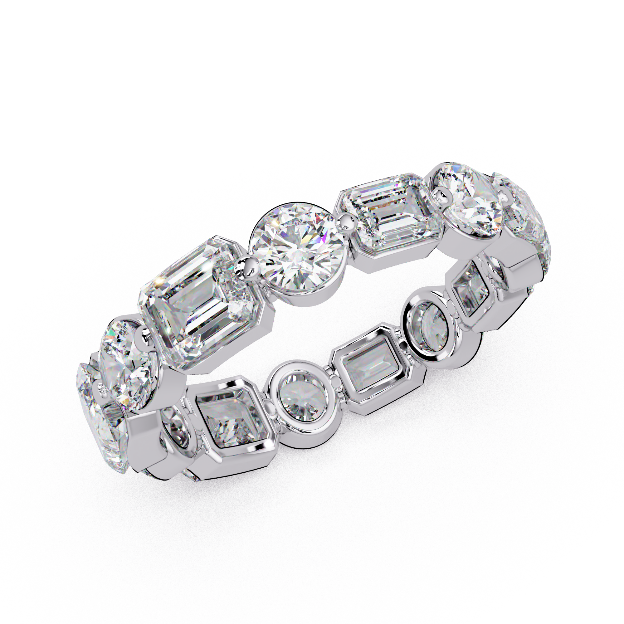 Emerald & Round Cut Diamond Ladies Ring