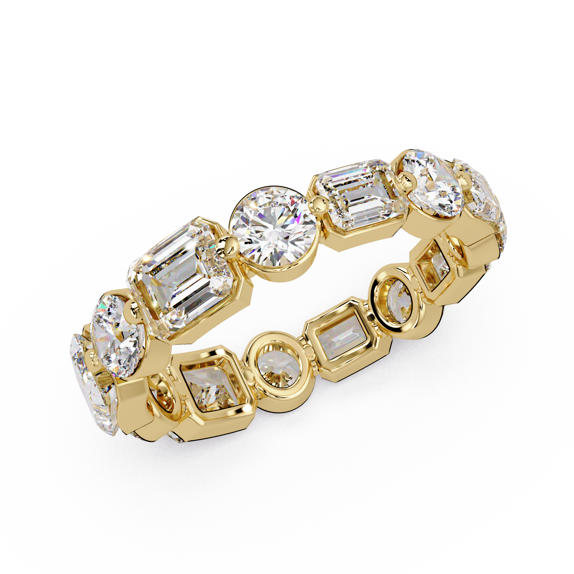 Emerald & Round Cut Diamond Ladies Ring