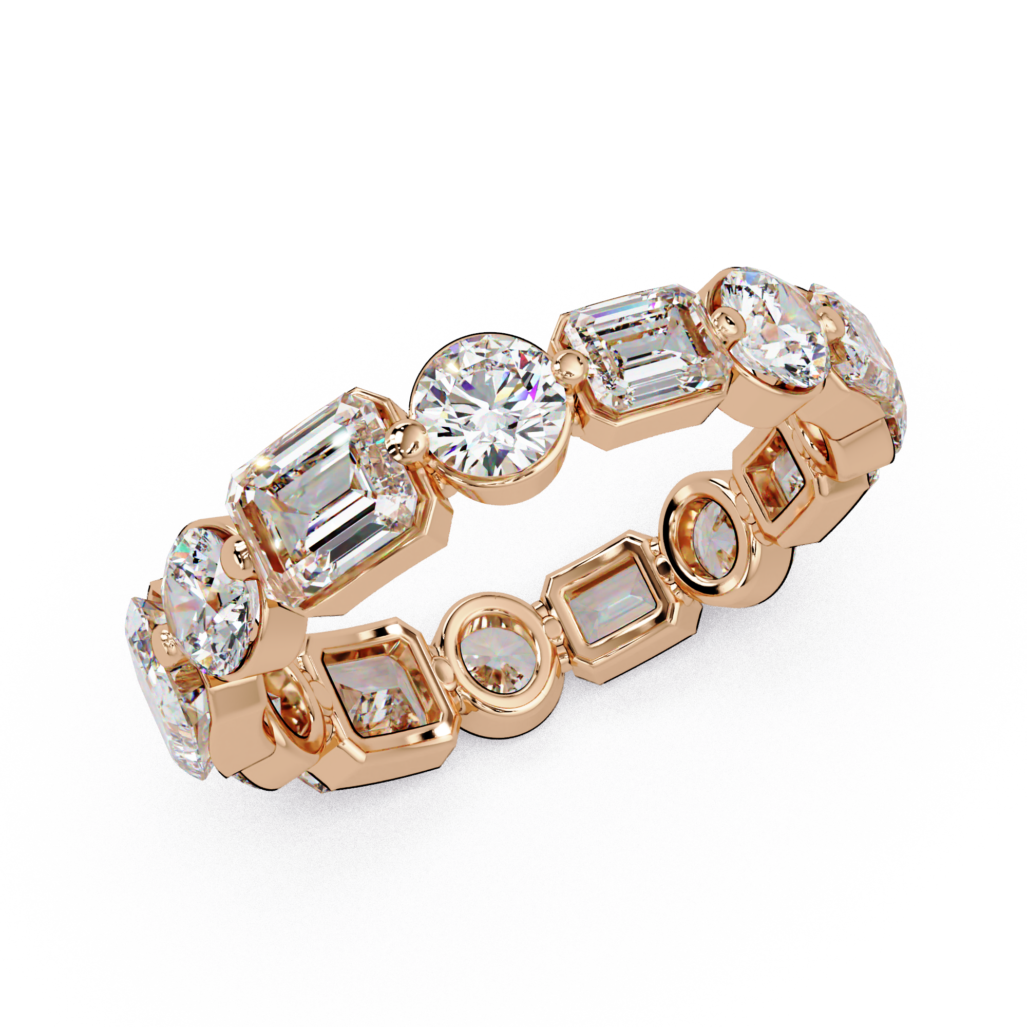 Emerald & Round Cut Diamond Ladies Ring