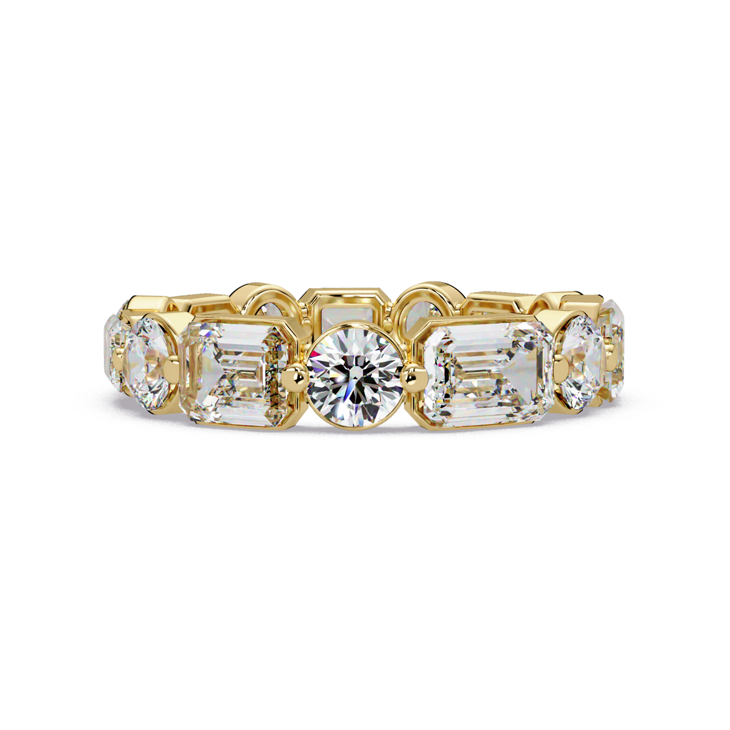Emerald & Round Cut Diamond Ladies Ring