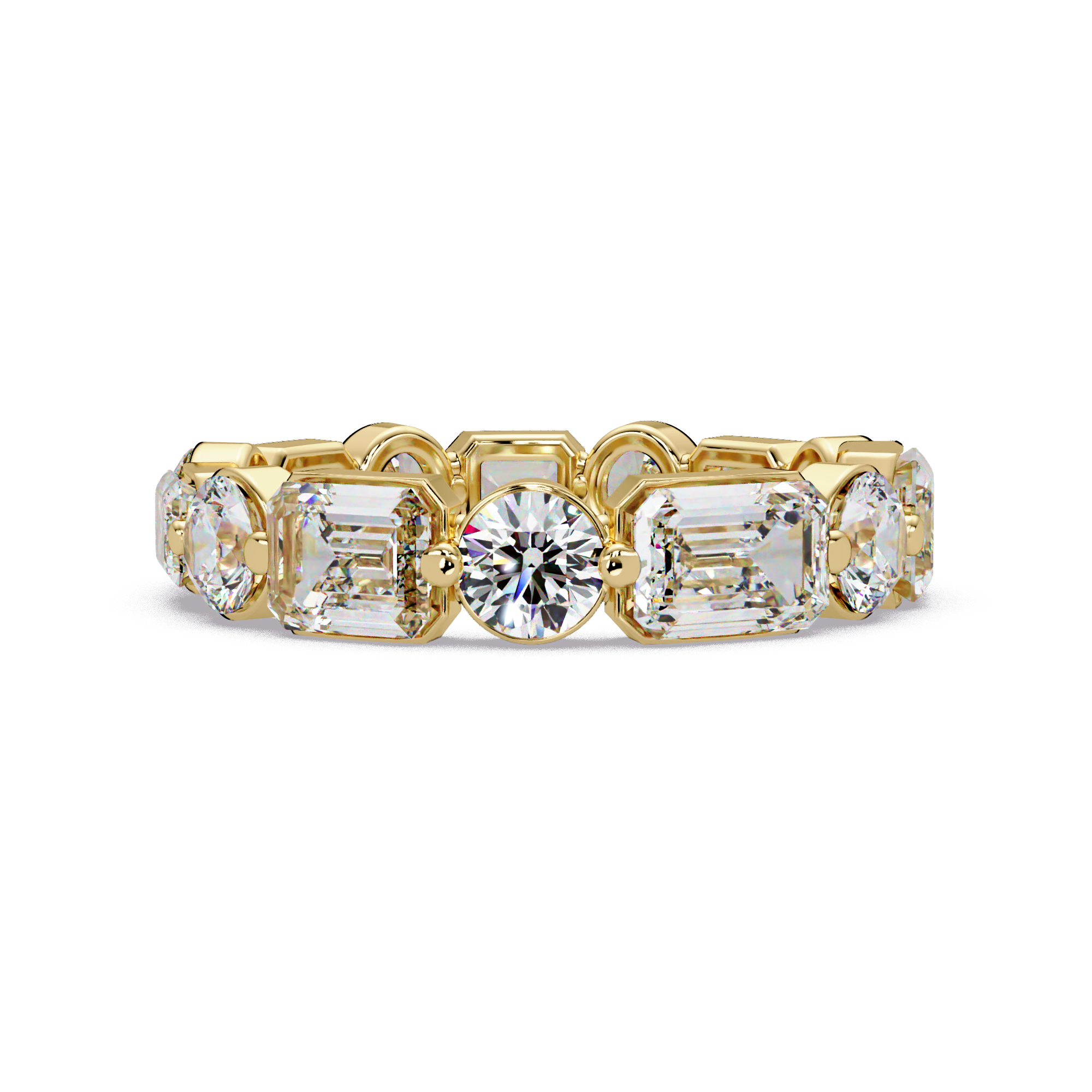 Emerald & Round Cut Diamond Ladies Ring