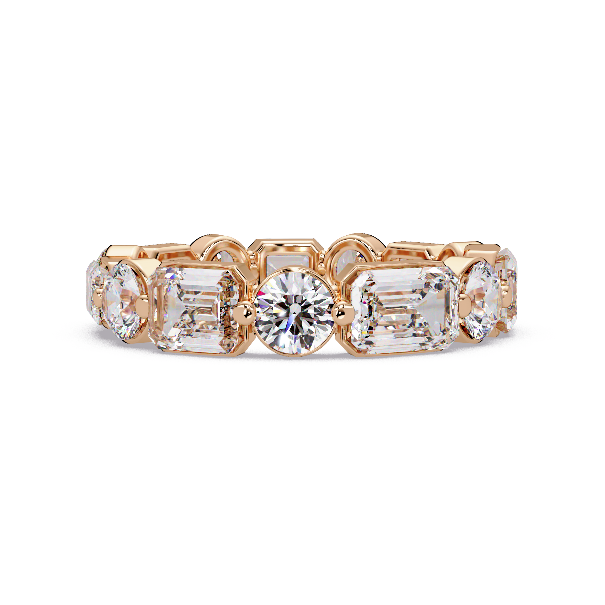 Emerald & Round Cut Diamond Ladies Ring