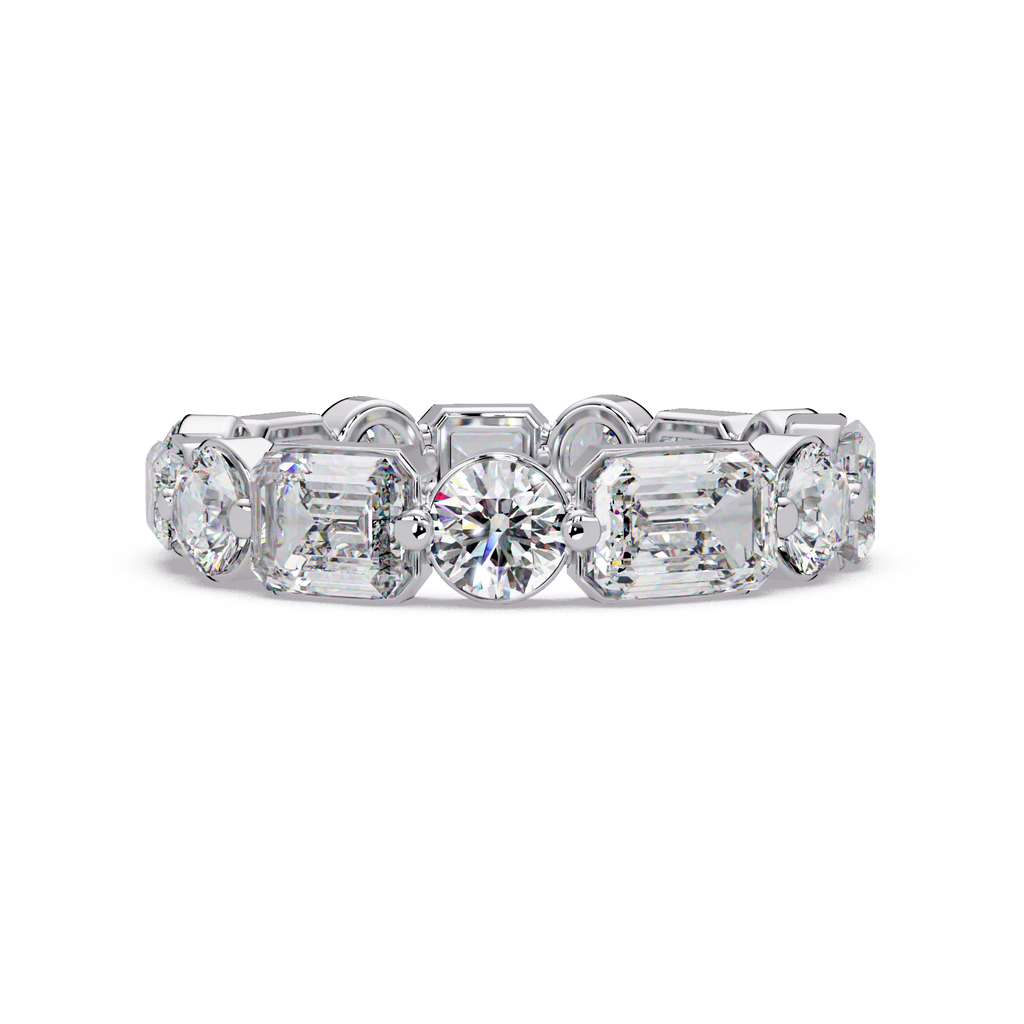 Emerald & Round Cut Diamond Ladies Ring