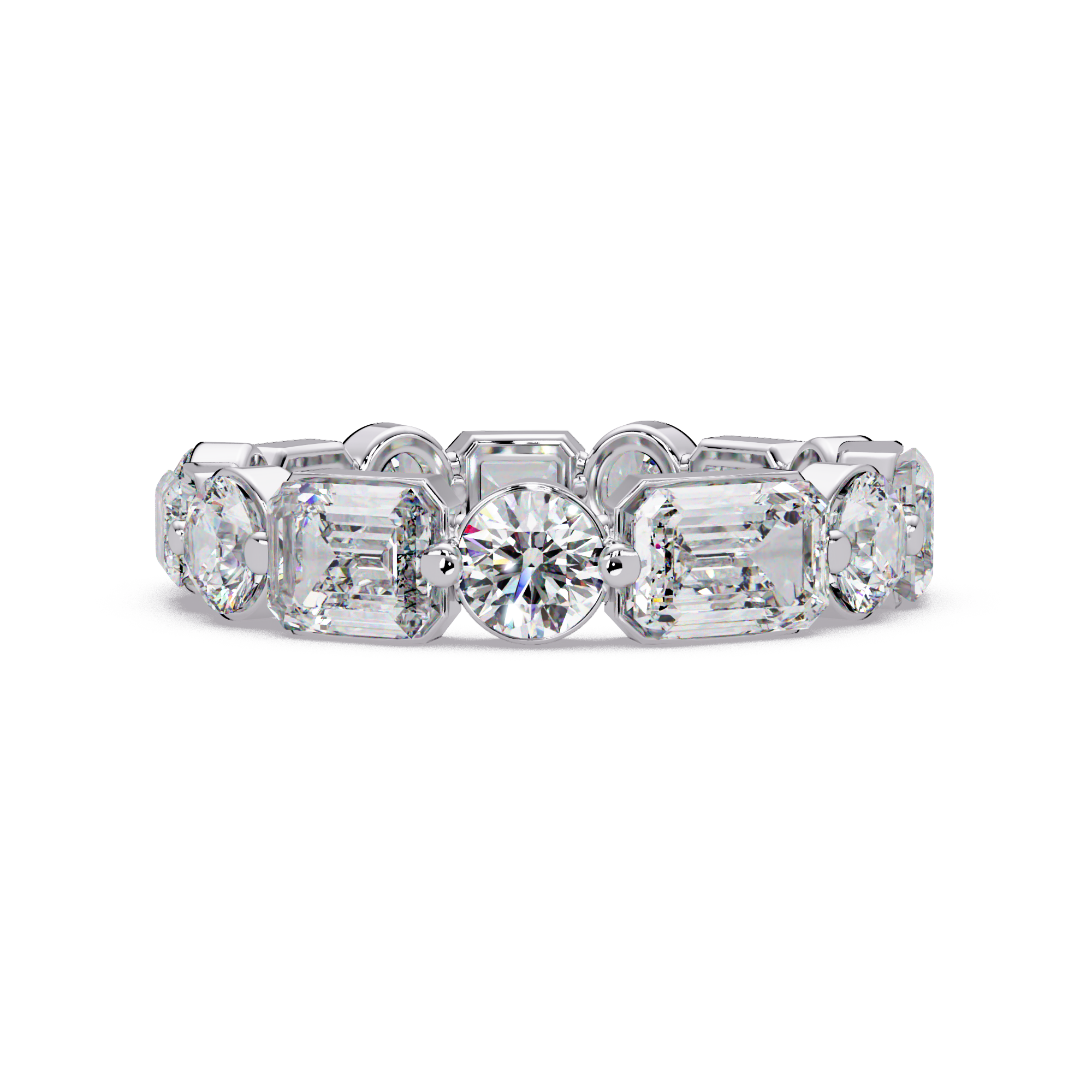 Emerald & Round Cut Diamond Ladies Ring
