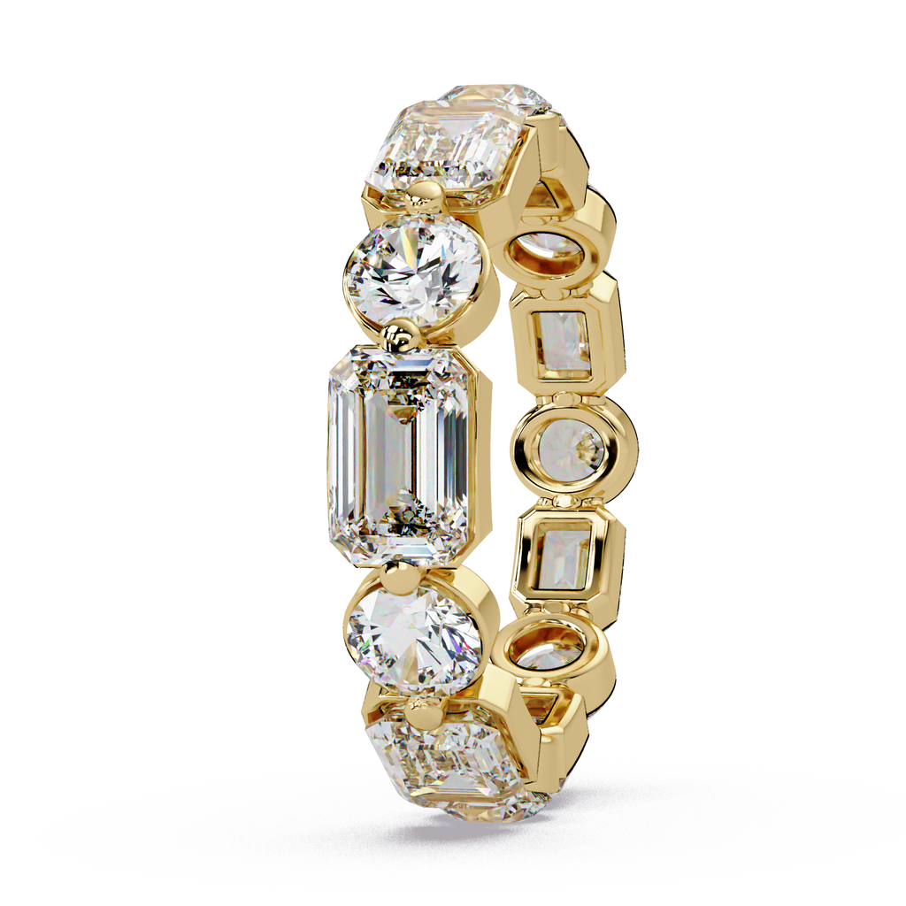 Emerald & Round Cut Diamond Ladies Ring