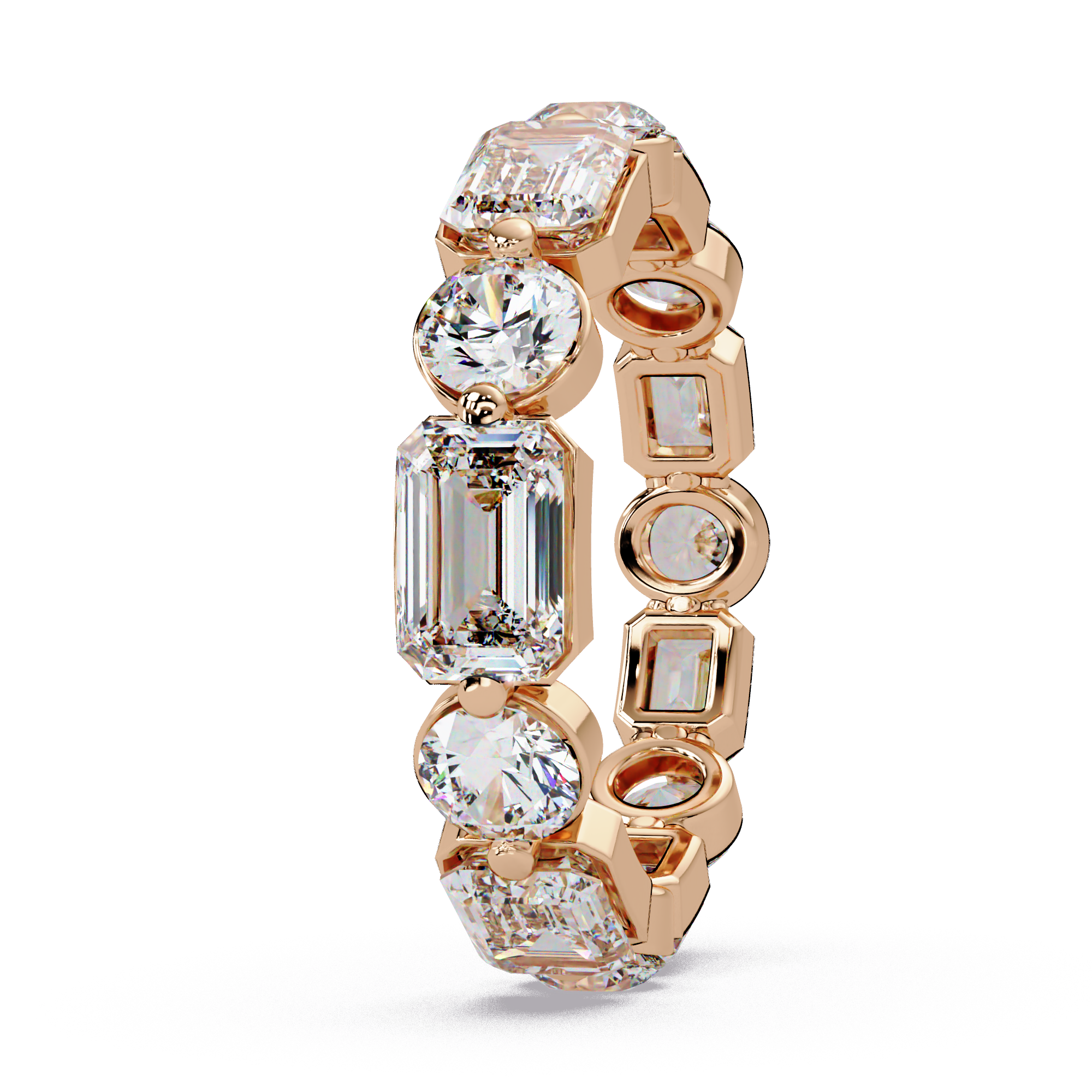 Emerald & Round Cut Diamond Ladies Ring