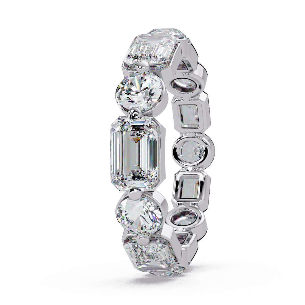 Emerald & Round Cut Diamond Ladies Ring