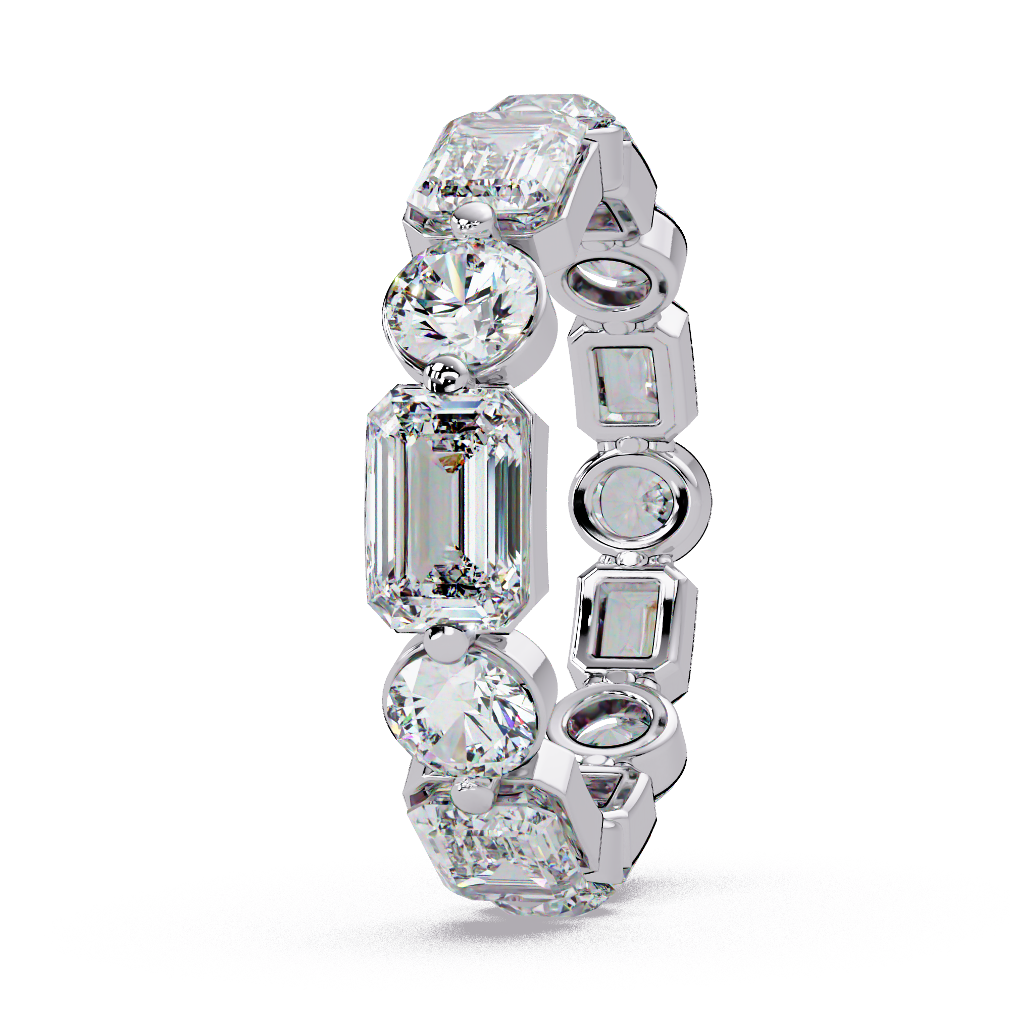 Emerald & Round Cut Diamond Ladies Ring