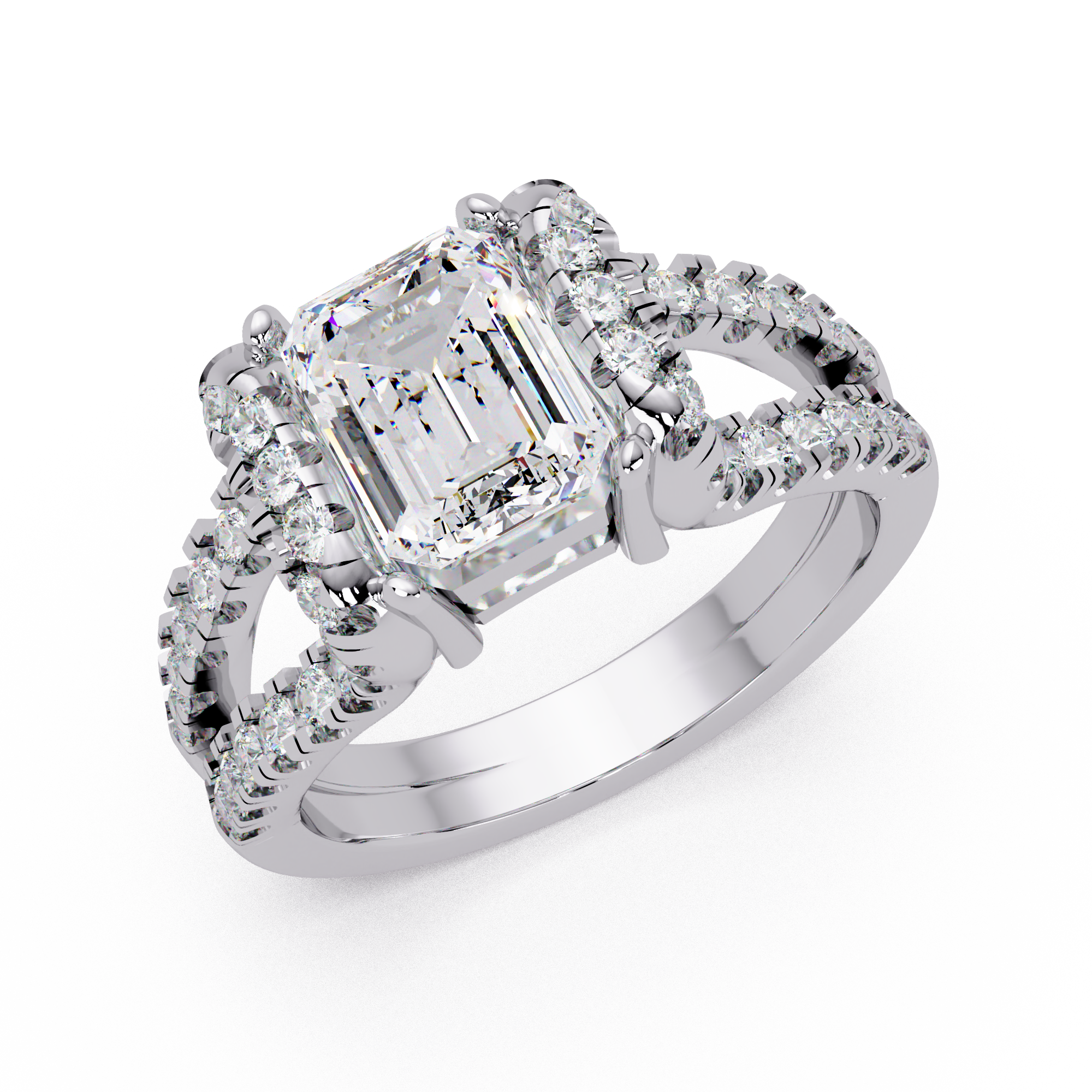 Emerald & Round Cut Diamond Ladies Ring