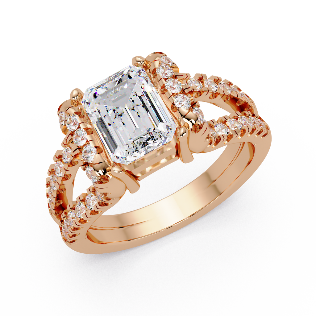 Emerald & Round Cut Diamond Ladies Ring