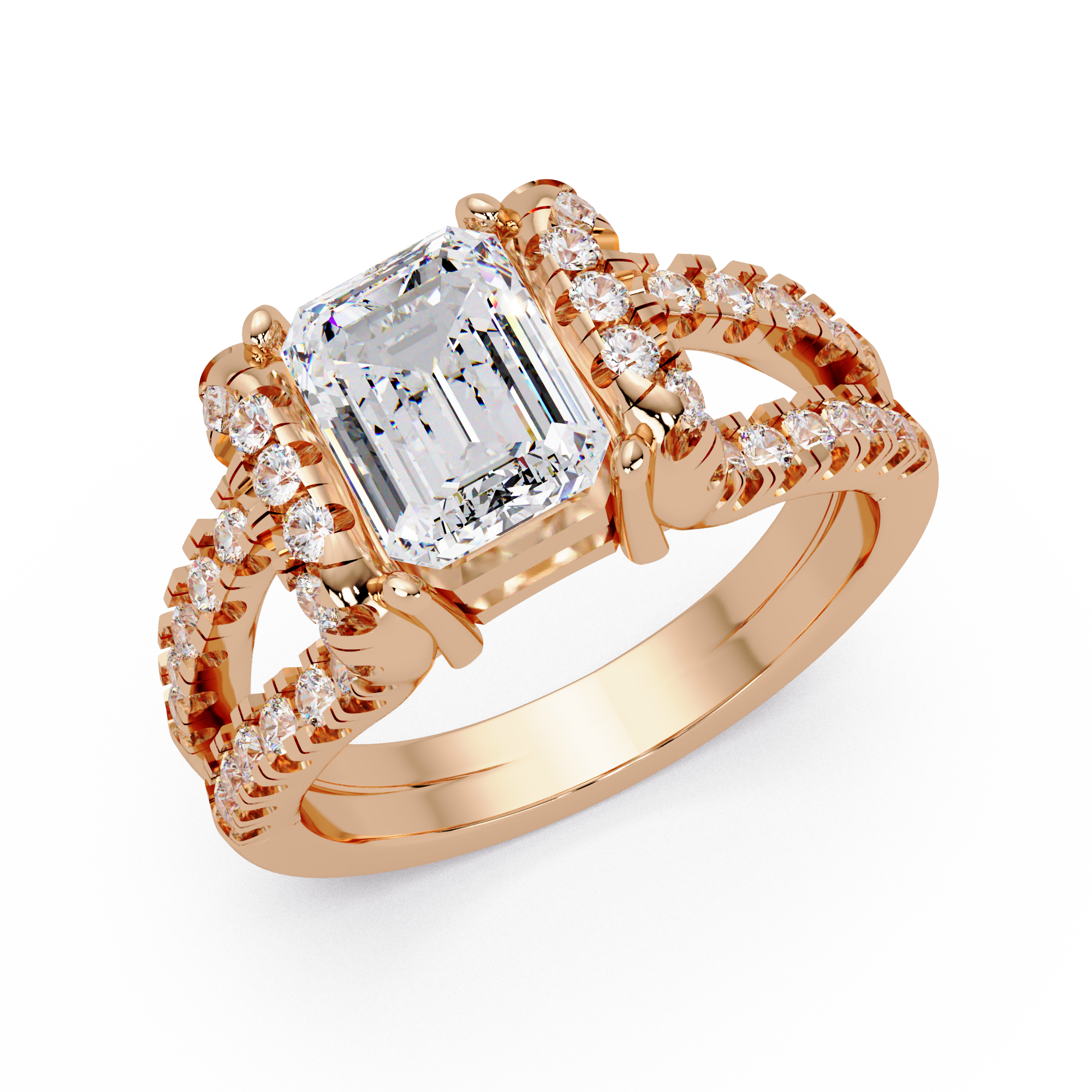 Emerald & Round Cut Diamond Ladies Ring