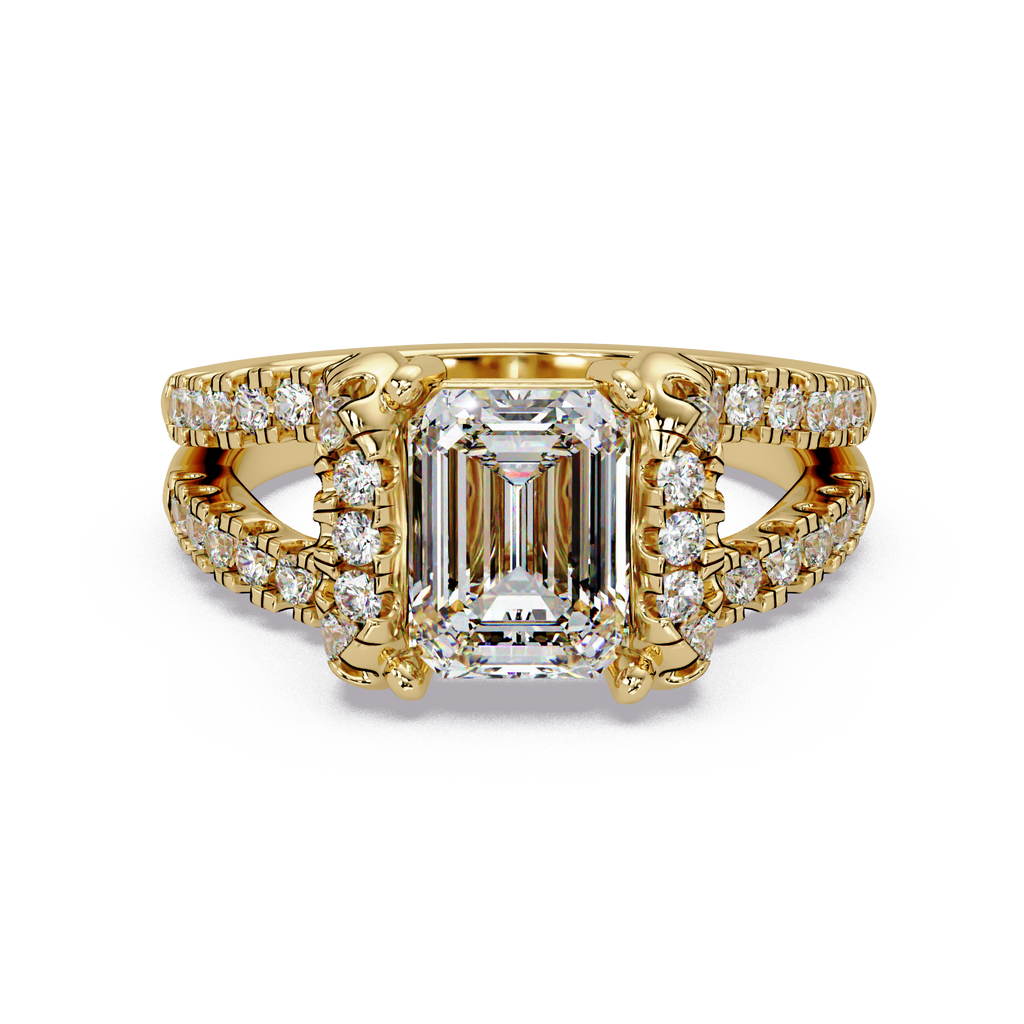 Emerald & Round Cut Diamond Ladies Ring