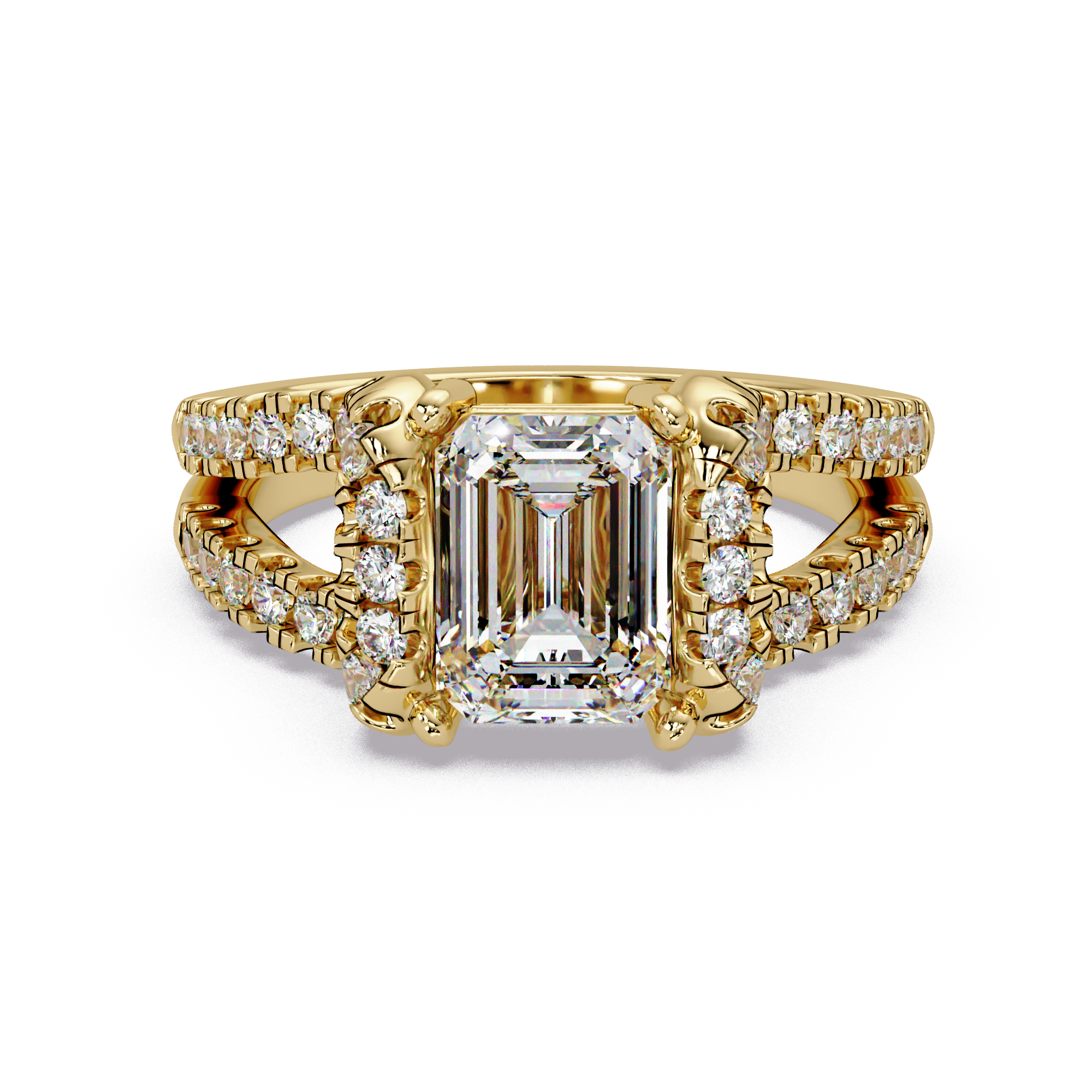 Emerald & Round Cut Diamond Ladies Ring