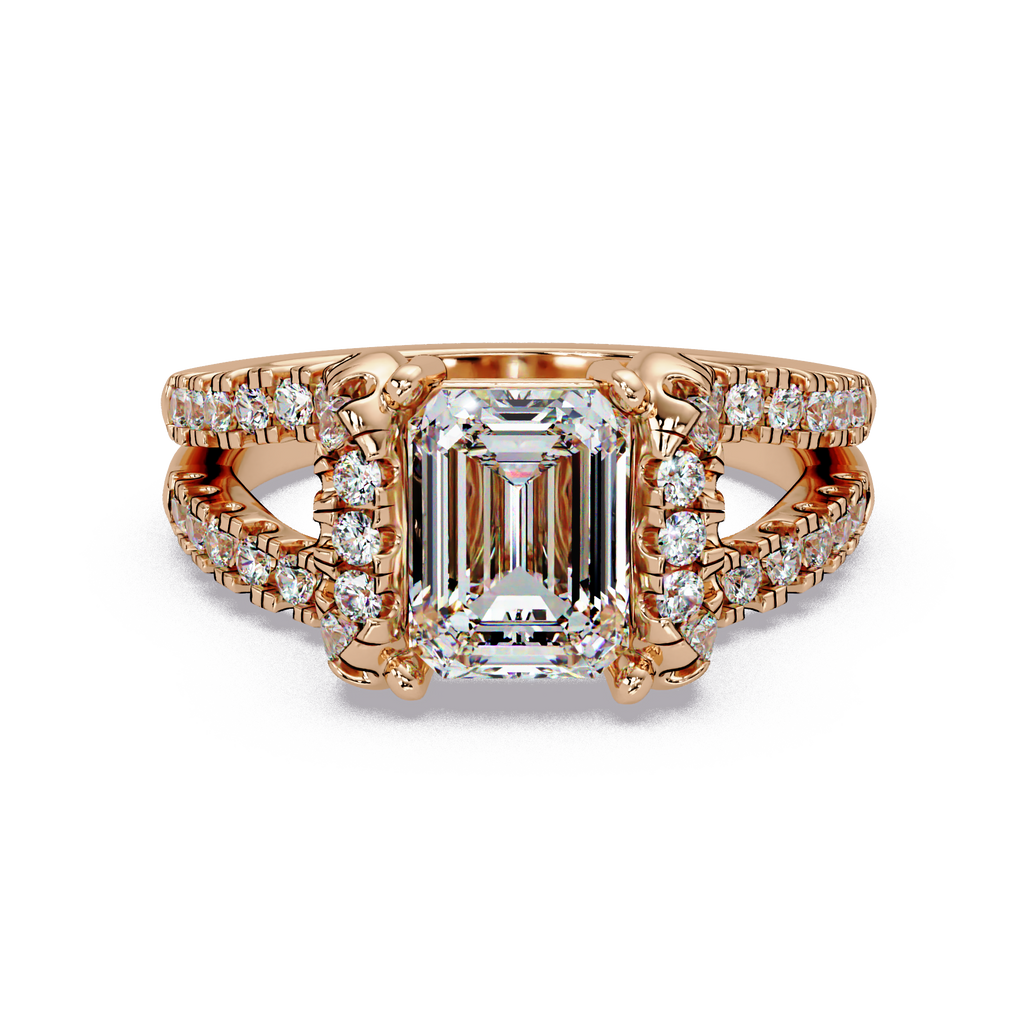 Emerald & Round Cut Diamond Ladies Ring